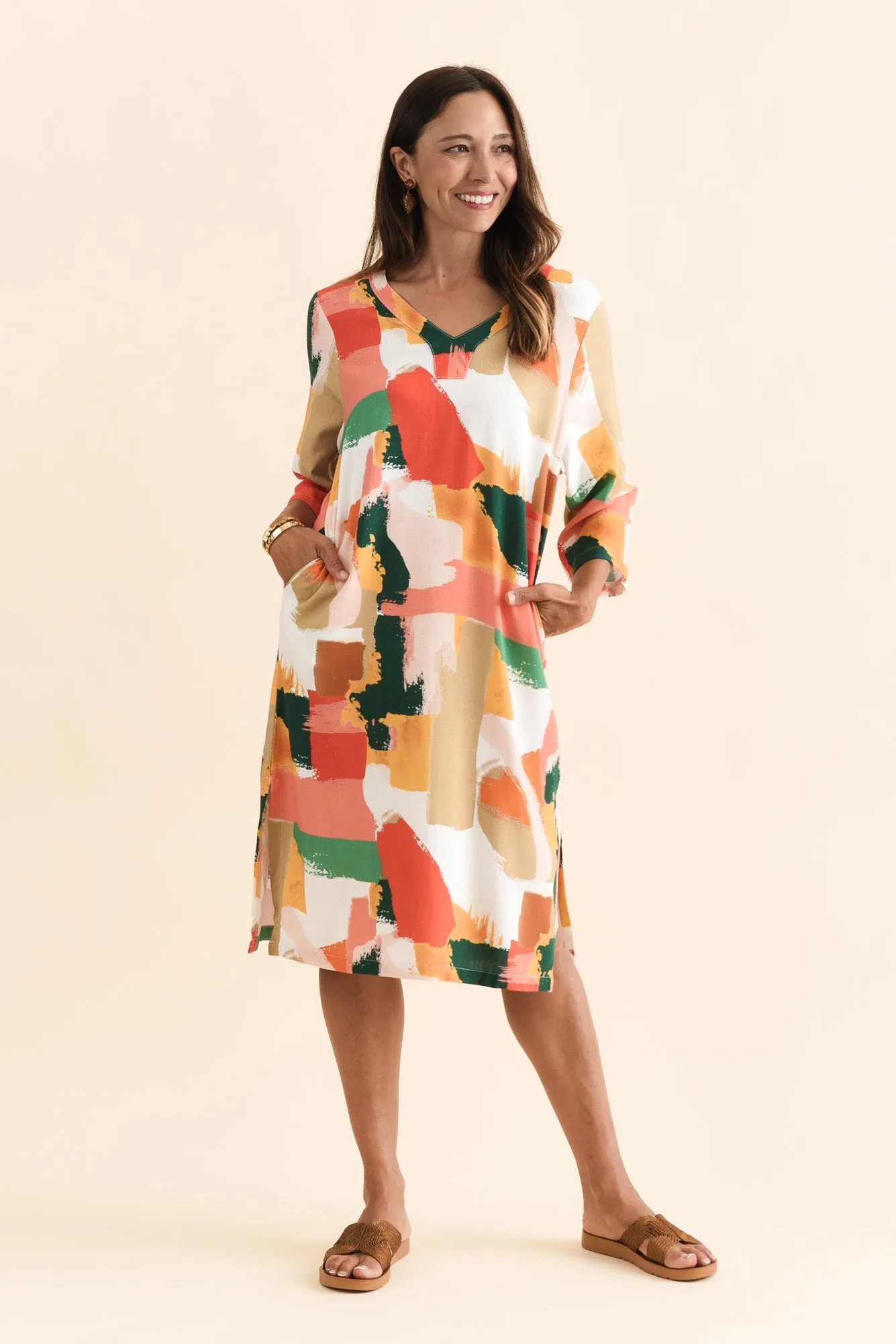 Celine Pink Abstract Linen Cotton Dress sold by Blue Bungalow