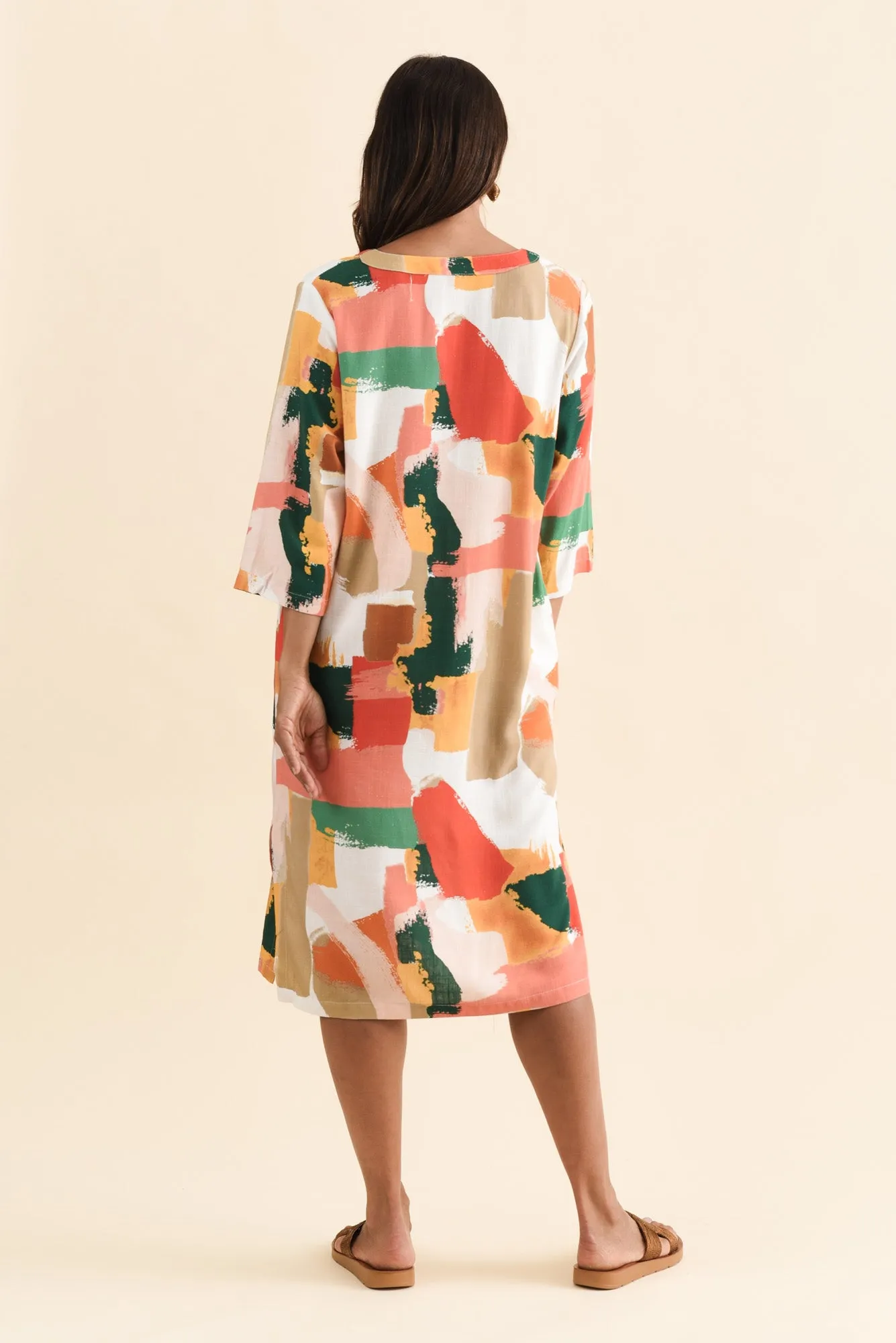 Celine Pink Abstract Linen Cotton Dress sold by Blue Bungalow product image thumbnail 4