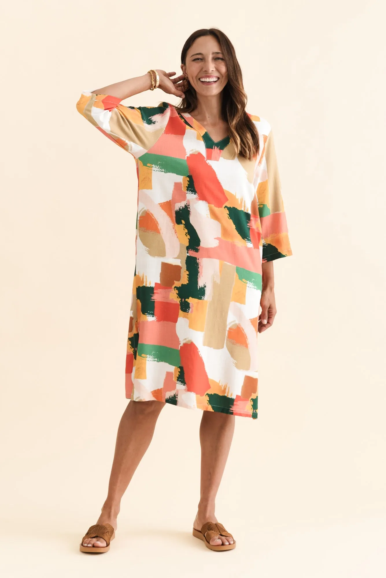 Celine Pink Abstract Linen Cotton Dress sold by Blue Bungalow product image thumbnail 2