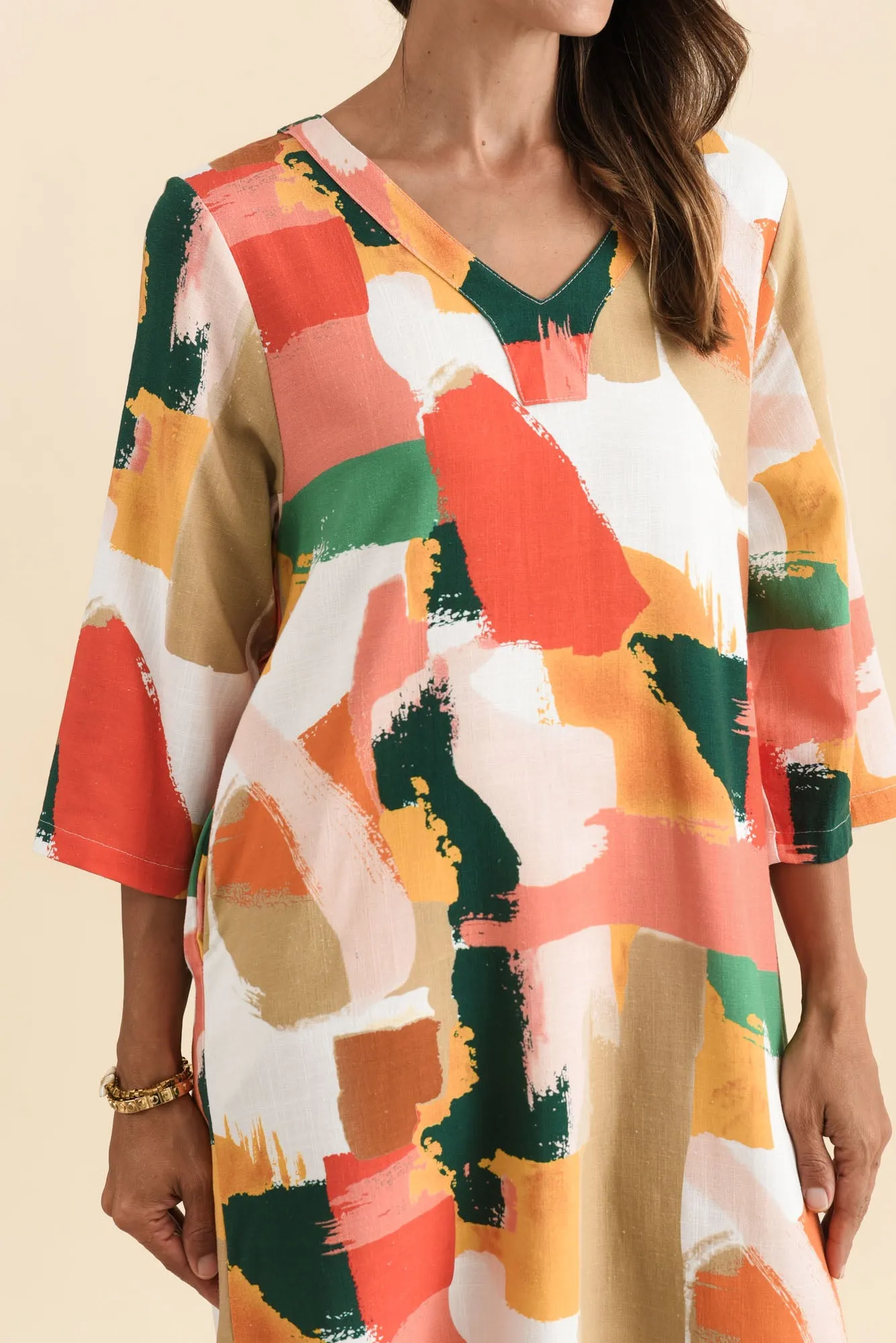 Celine Pink Abstract Linen Cotton Dress sold by Blue Bungalow product image thumbnail 5