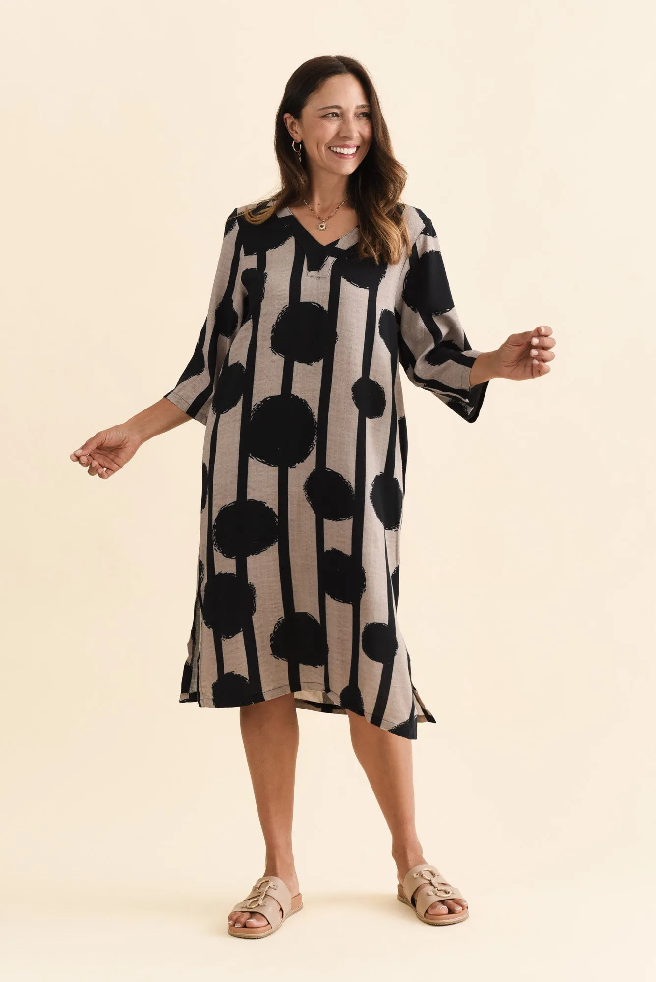 Celine Black Spot Linen Cotton Dress sold by Blue Bungalow