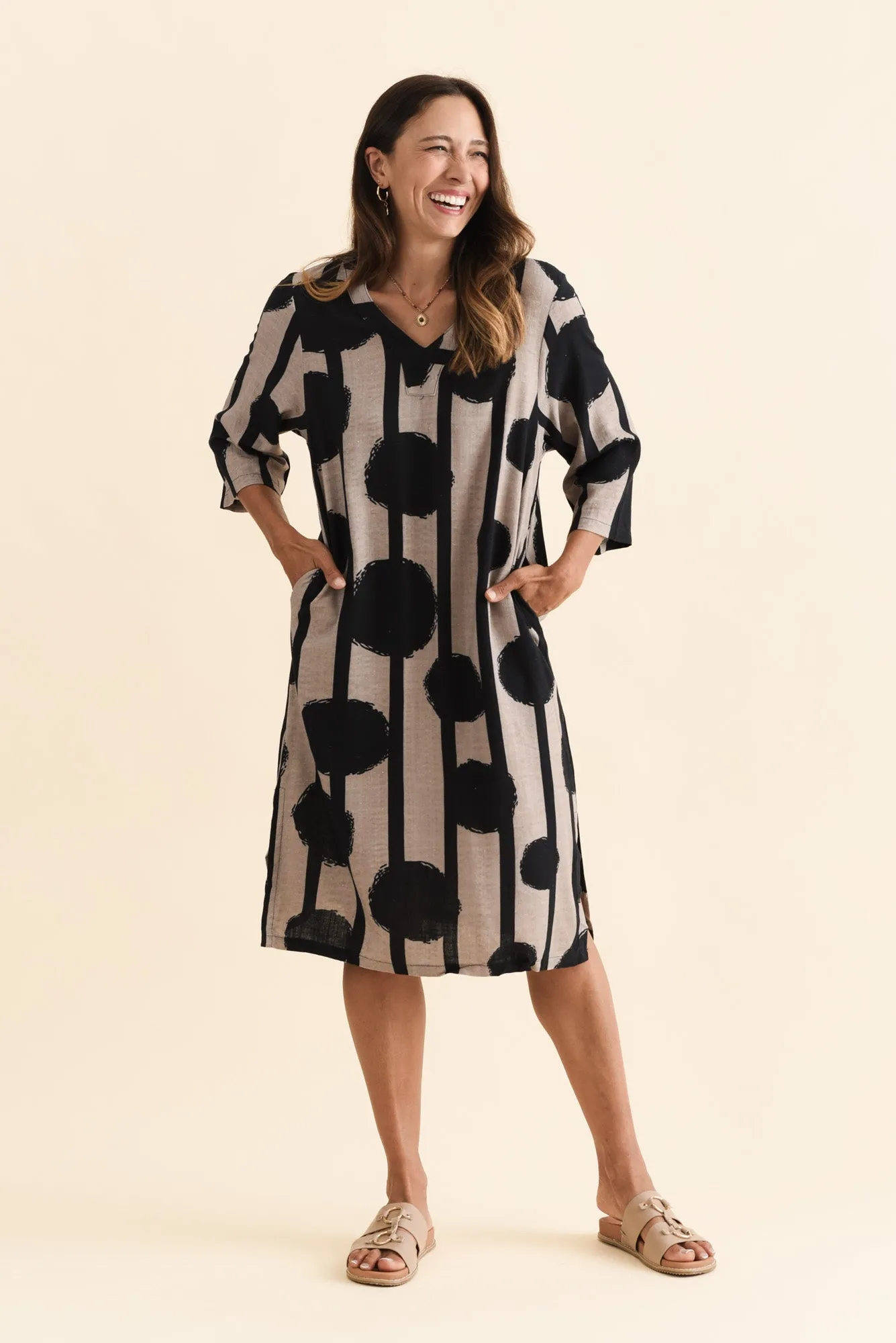 Celine Black Spot Linen Cotton Dress sold by Blue Bungalow product image thumbnail 2