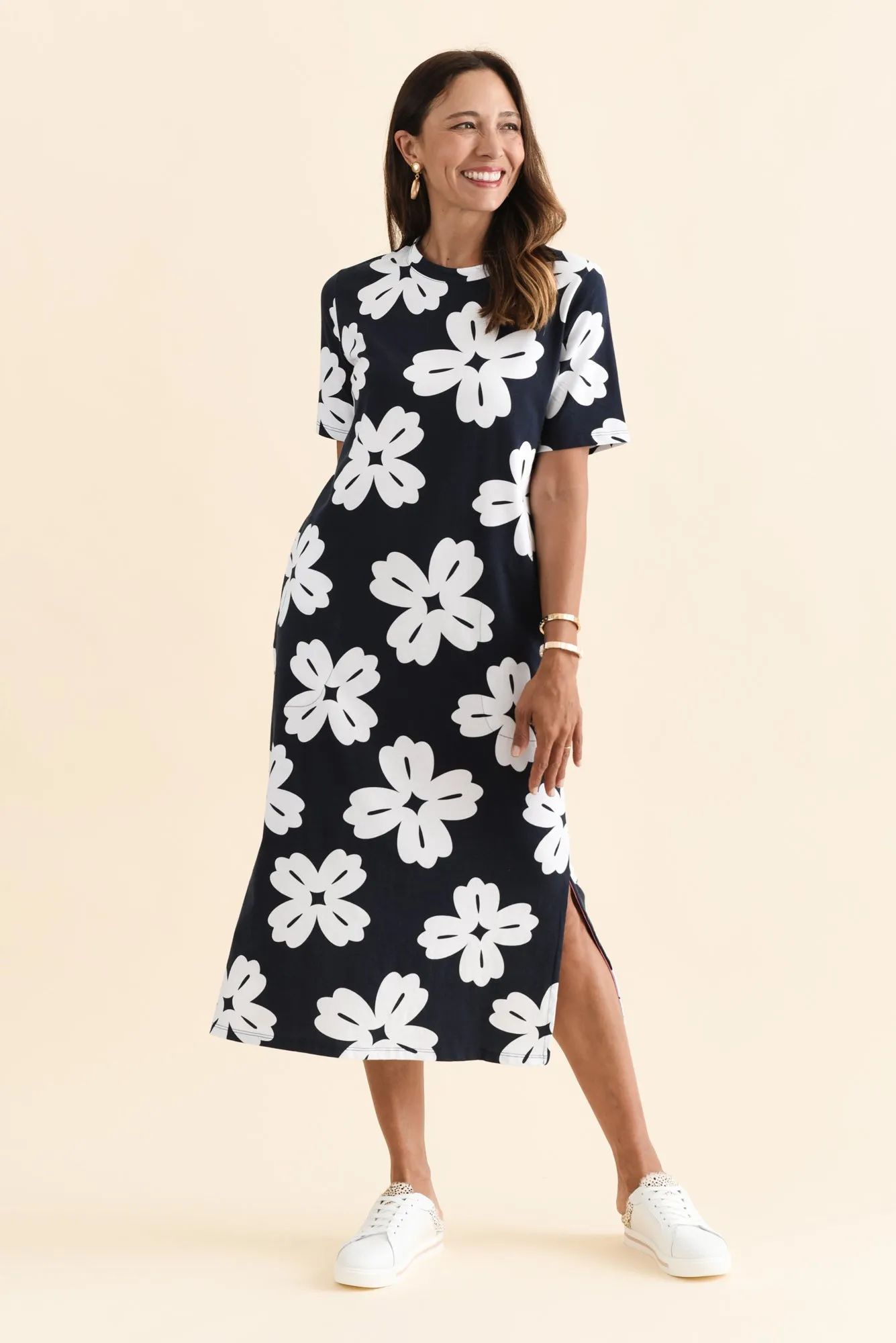 Vera Navy Flower Cotton Dress sold by Blue Bungalow product image thumbnail 2