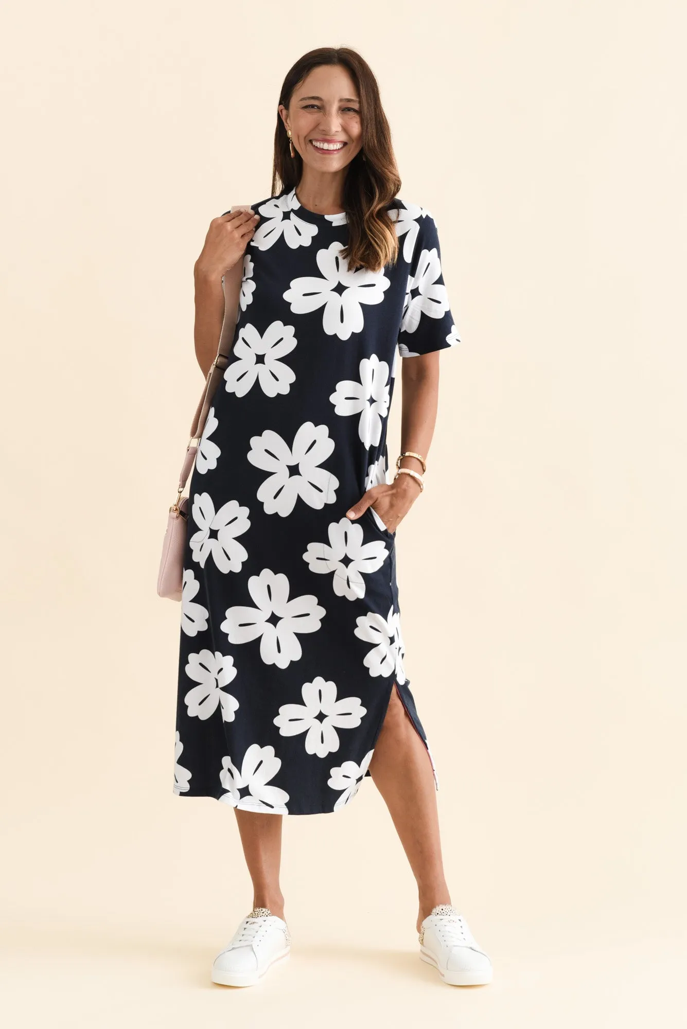 Vera Navy Flower Cotton Dress sold by Blue Bungalow