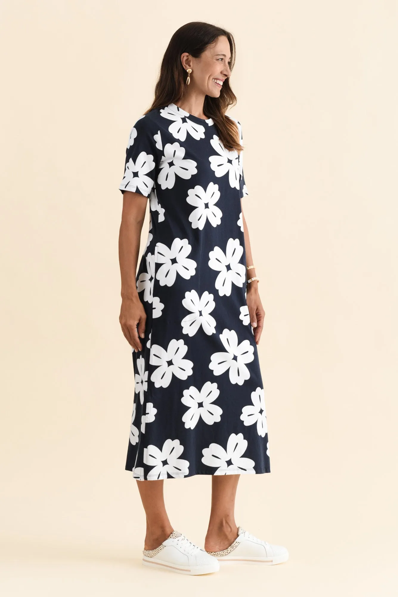 Vera Navy Flower Cotton Dress sold by Blue Bungalow product image thumbnail 3