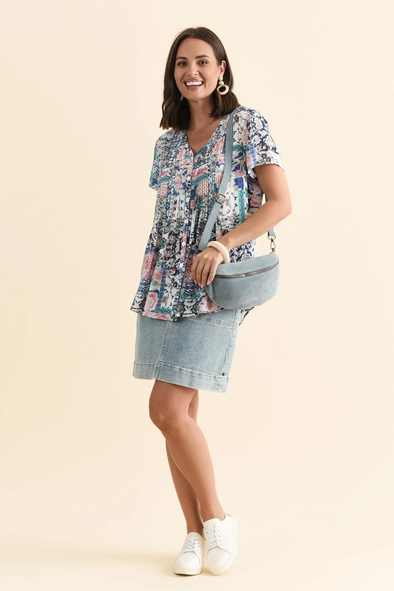 Isobel Blue Mosaic Button Top sold by Blue Bungalow product image thumbnail 2