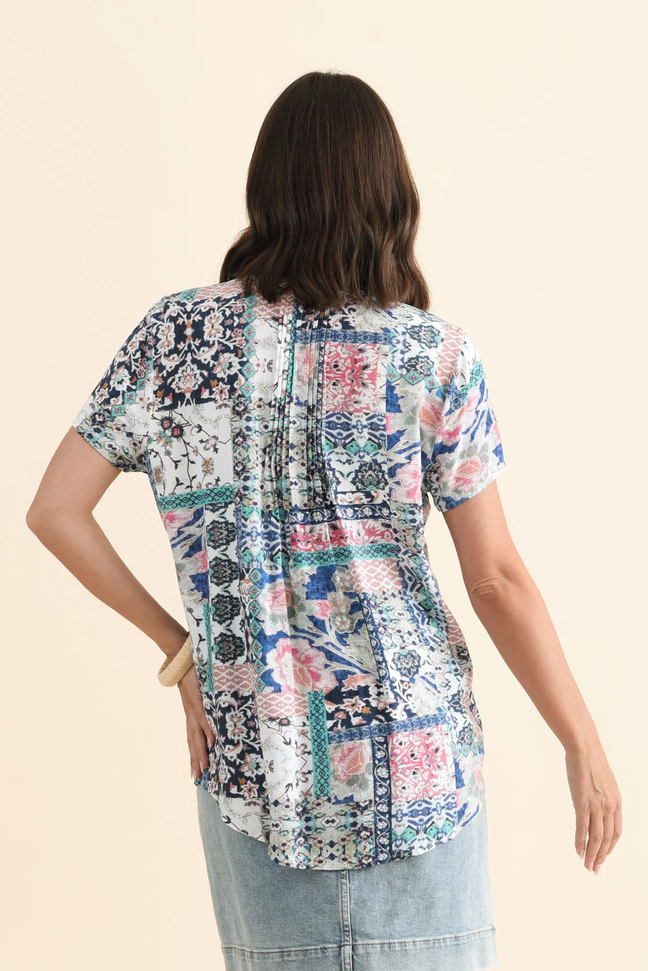 Isobel Blue Mosaic Button Top sold by Blue Bungalow product image thumbnail 4