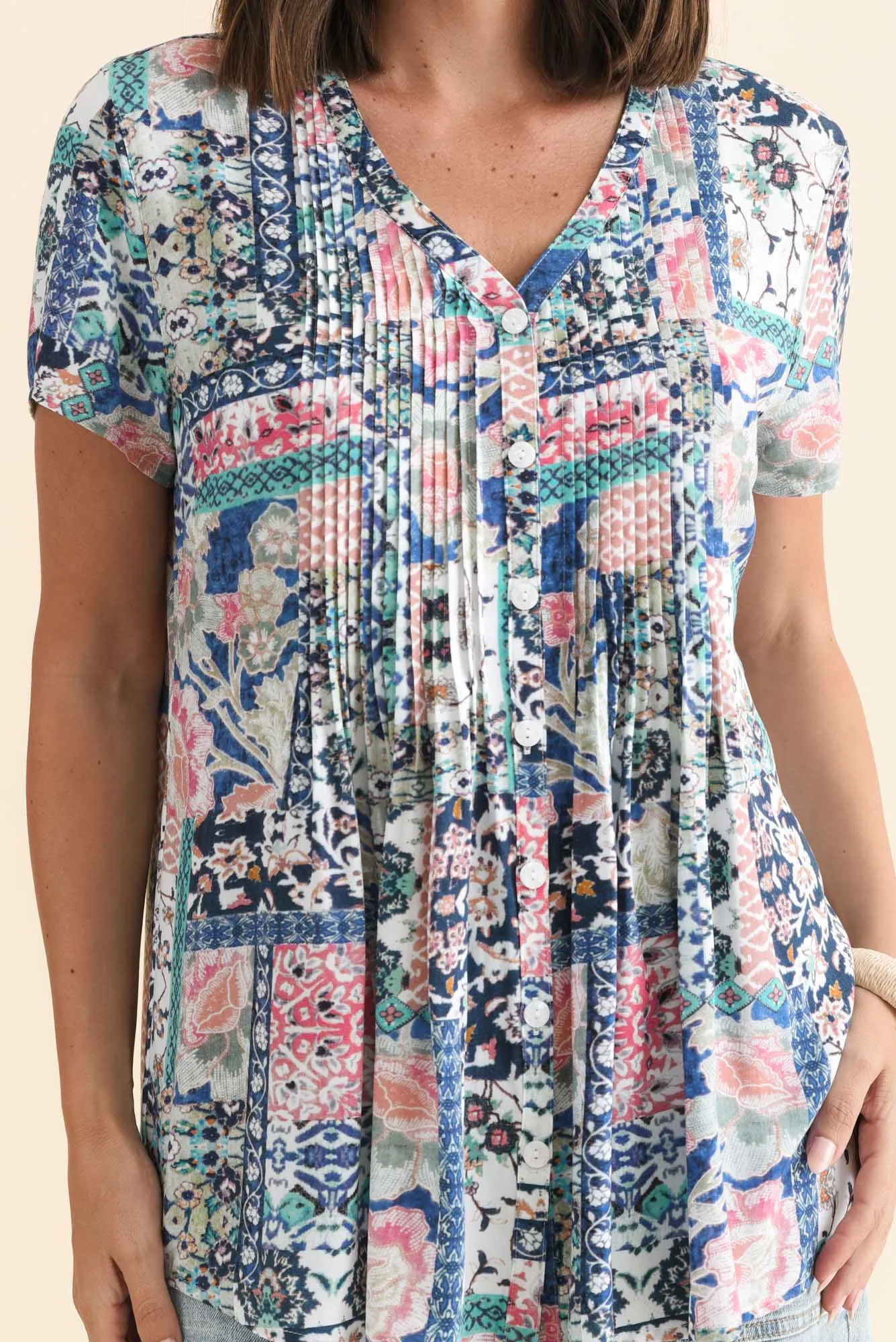 Isobel Blue Mosaic Button Top sold by Blue Bungalow product image thumbnail 5