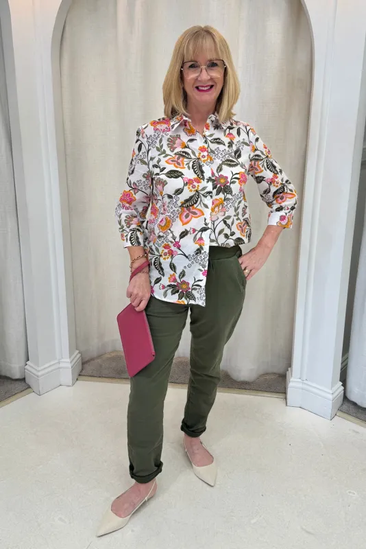 Lilah White Garden Cotton 3/4 Sleeved Shirt sold by Blue Bungalow