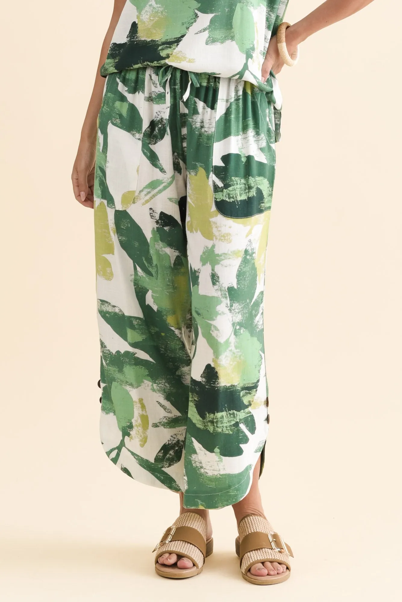 Scotty Green Leaf Linen Cotton Pants sold by Blue Bungalow