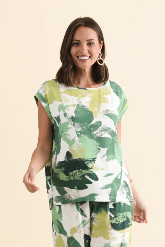 Alta Green Leaf Linen Cotton Top sold by Blue Bungalow