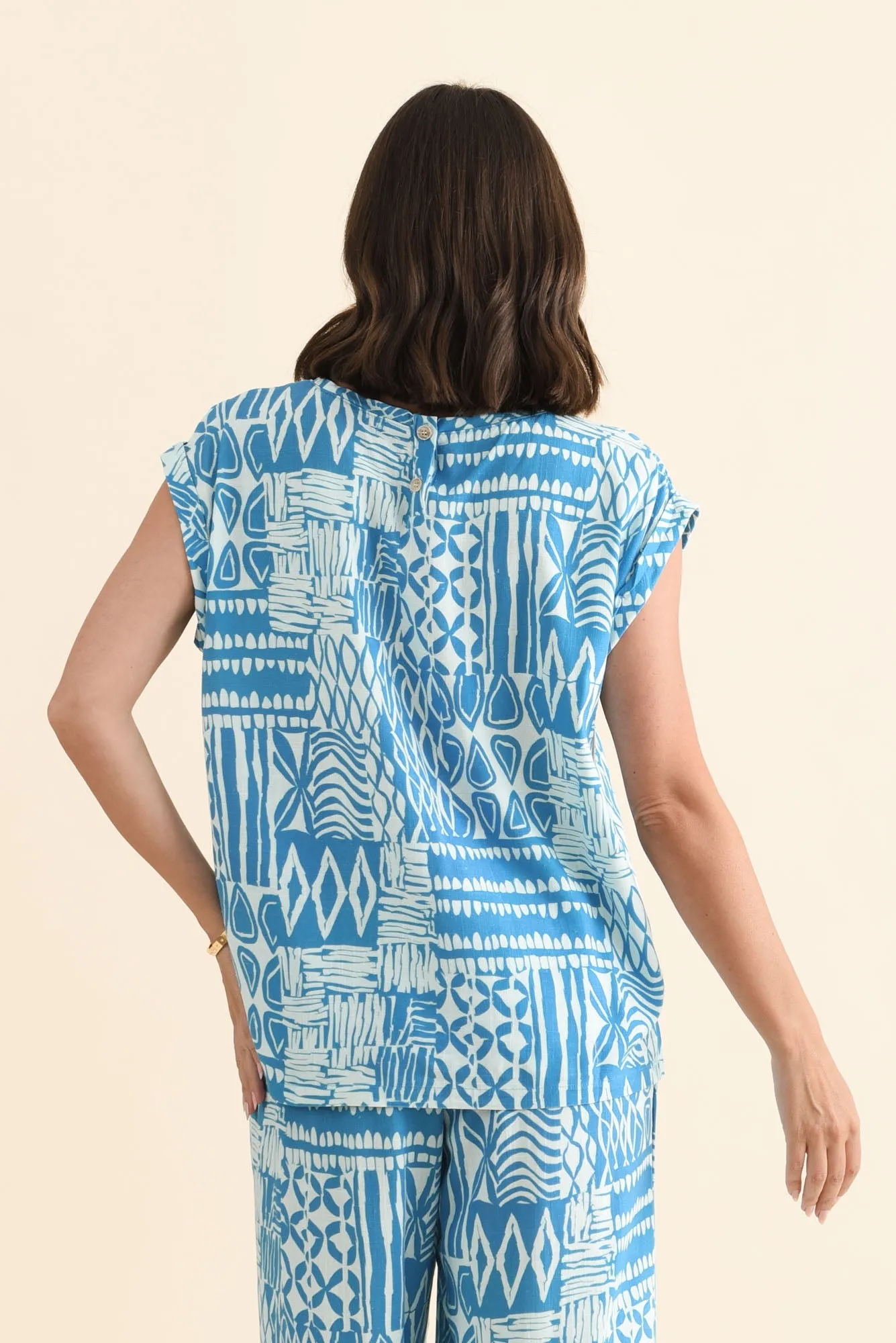 Alta Blue Mosaic Linen Cotton Top sold by Blue Bungalow product image thumbnail 4