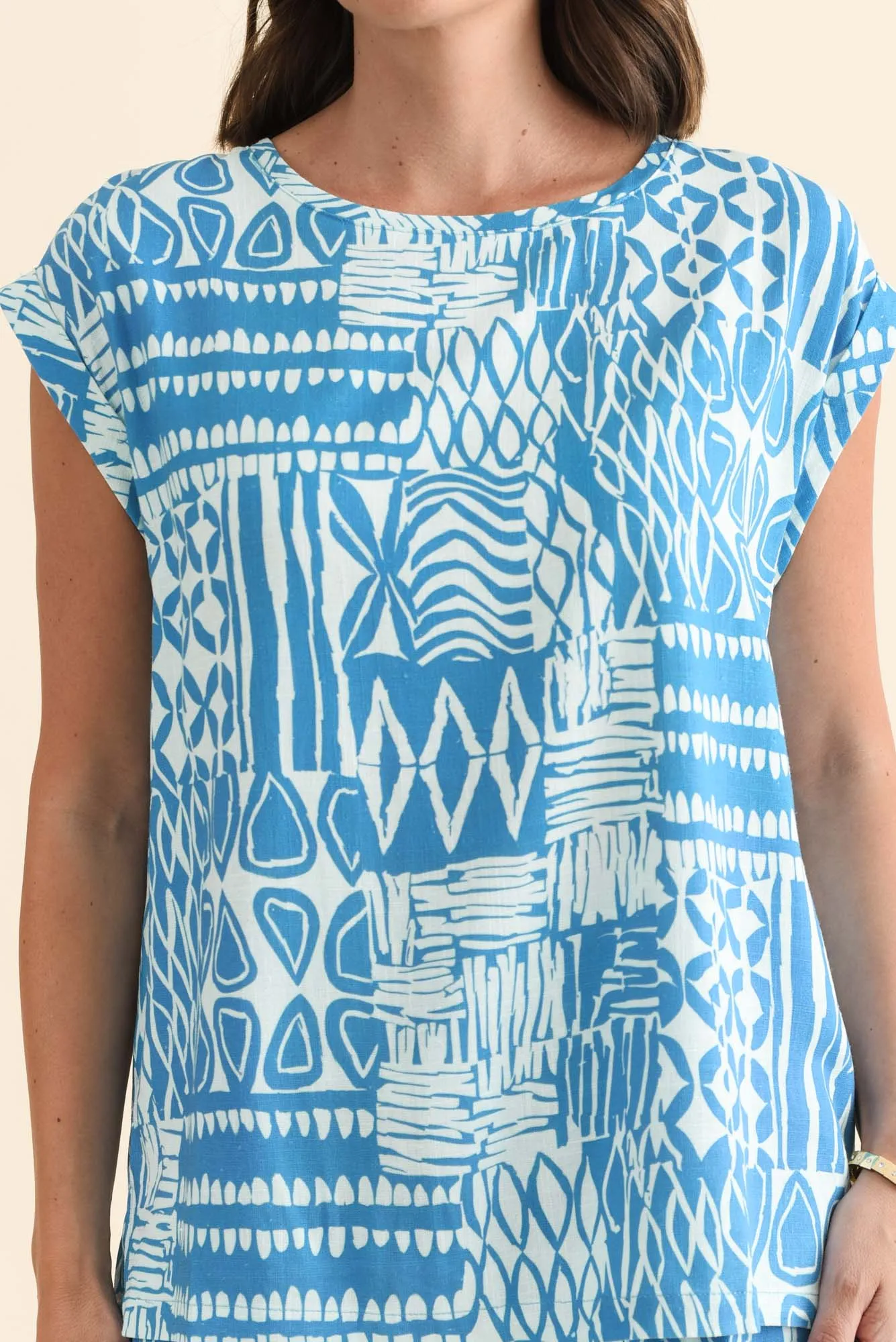 Alta Blue Mosaic Linen Cotton Top sold by Blue Bungalow product image thumbnail 5