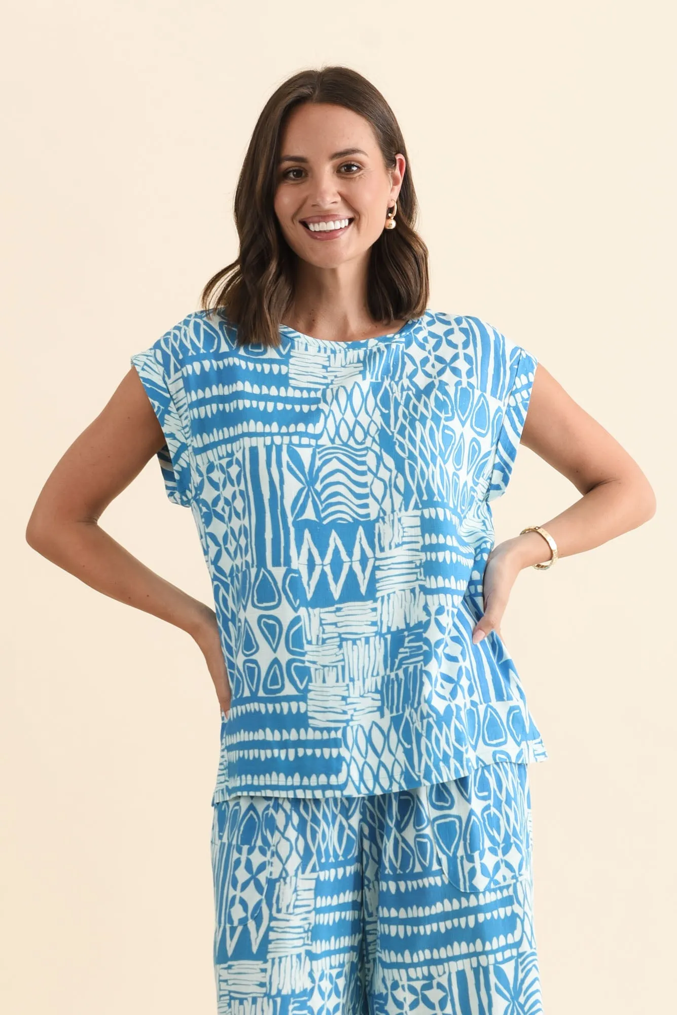 Alta Blue Mosaic Linen Cotton Top sold by Blue Bungalow