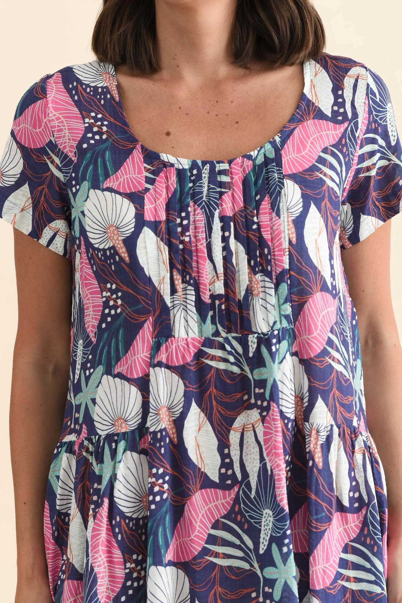 Hanoi Navy Botanical Cotton Blend Dress sold by Blue Bungalow product image thumbnail 5