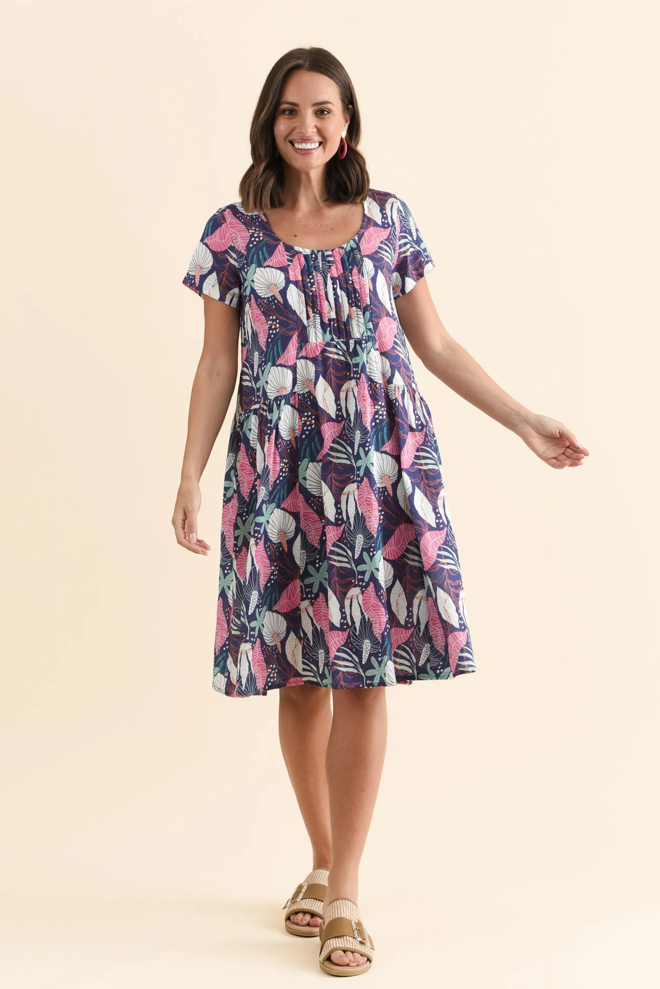 Hanoi Navy Botanical Cotton Blend Dress sold by Blue Bungalow product image thumbnail 2