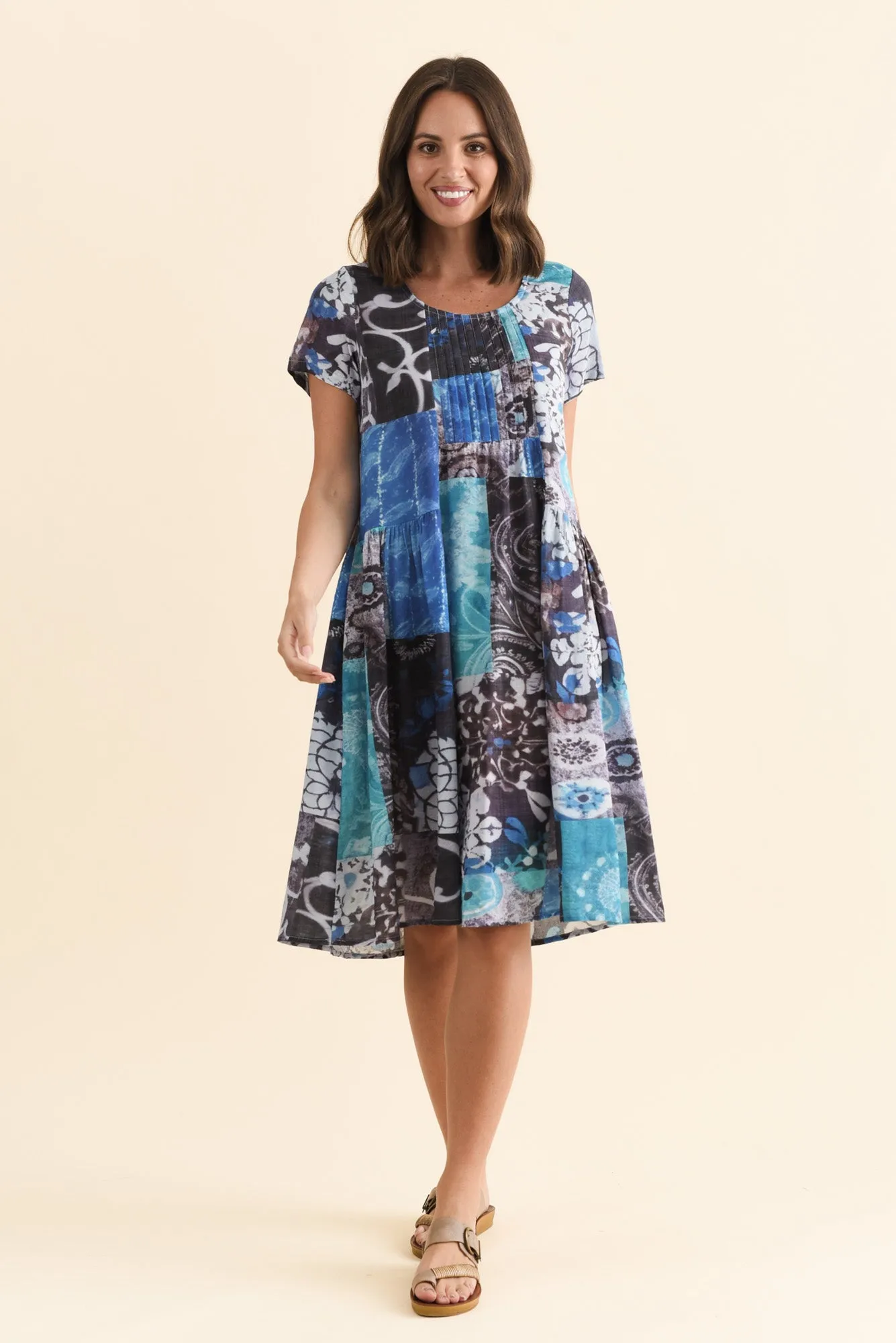 Hanoi Blue Patchwork Cotton Blend Dress sold by Blue Bungalow product image thumbnail 2