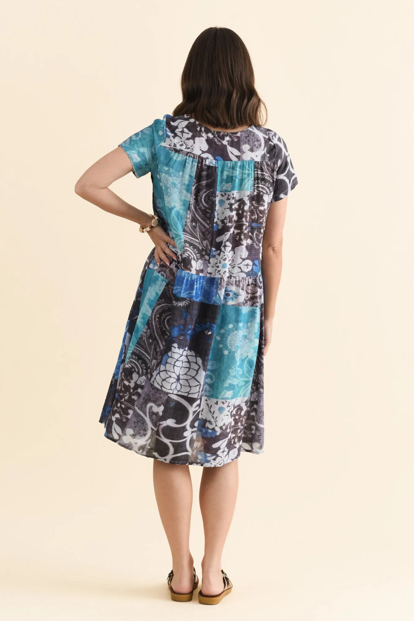 Hanoi Blue Patchwork Cotton Blend Dress sold by Blue Bungalow product image thumbnail 4