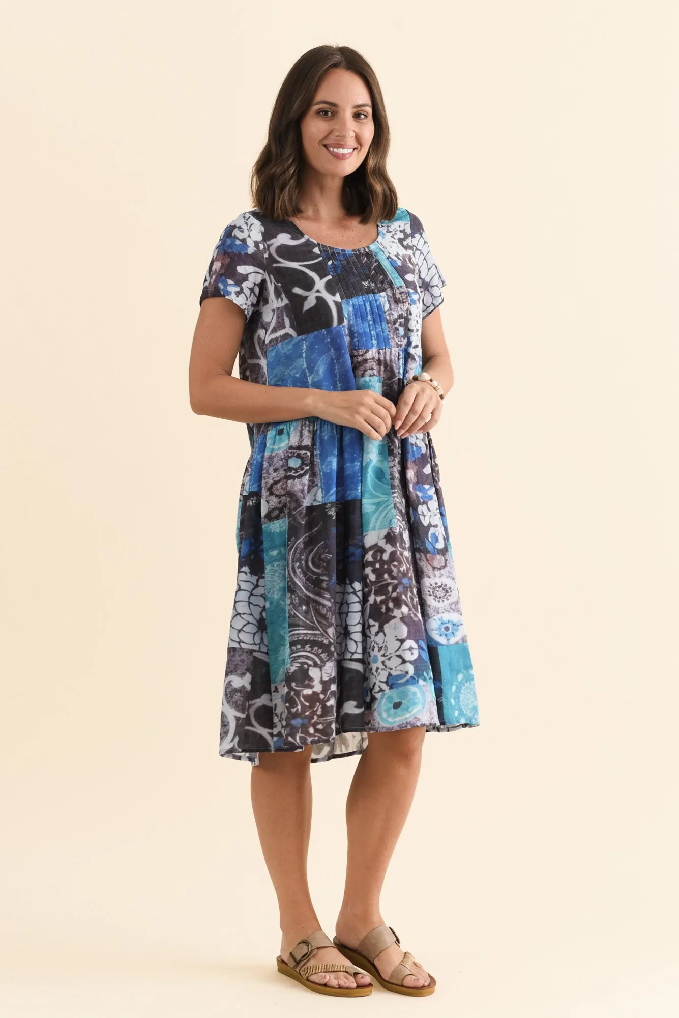 Hanoi Blue Patchwork Cotton Blend Dress sold by Blue Bungalow product image thumbnail 3