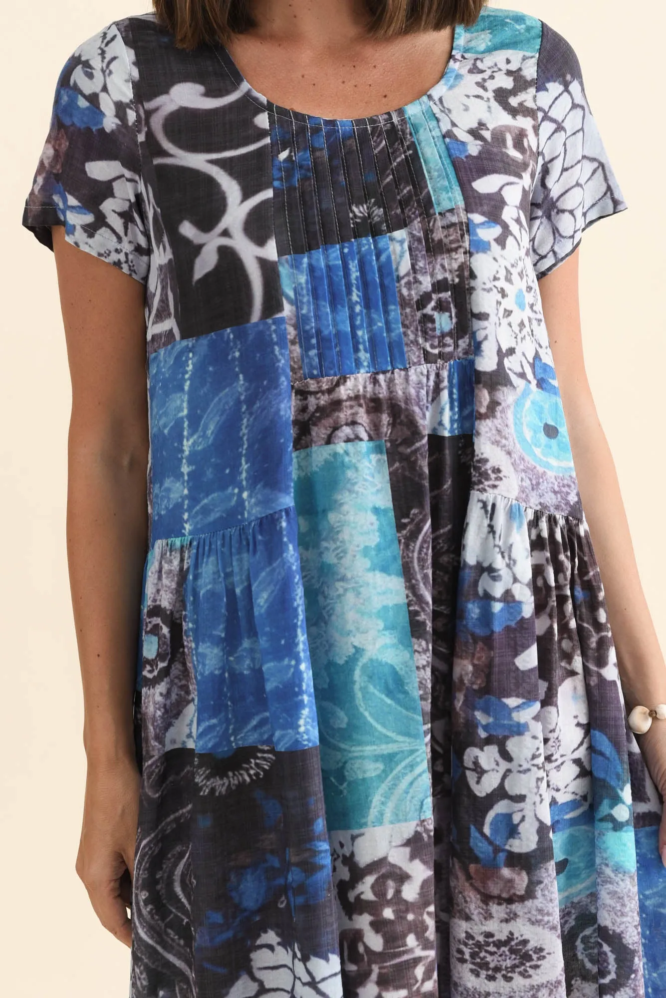 Hanoi Blue Patchwork Cotton Blend Dress sold by Blue Bungalow product image thumbnail 5