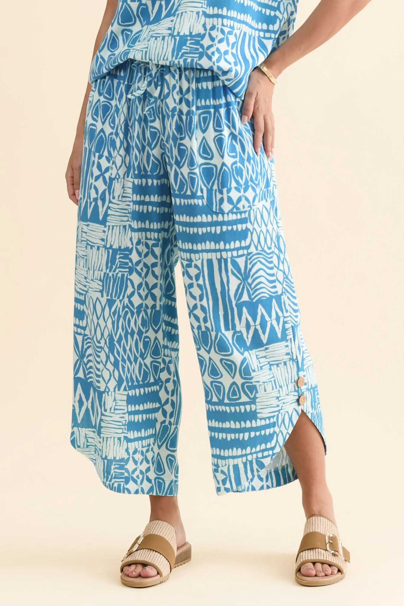 Scotty Blue Mosaic Linen Cotton Pants sold by Blue Bungalow