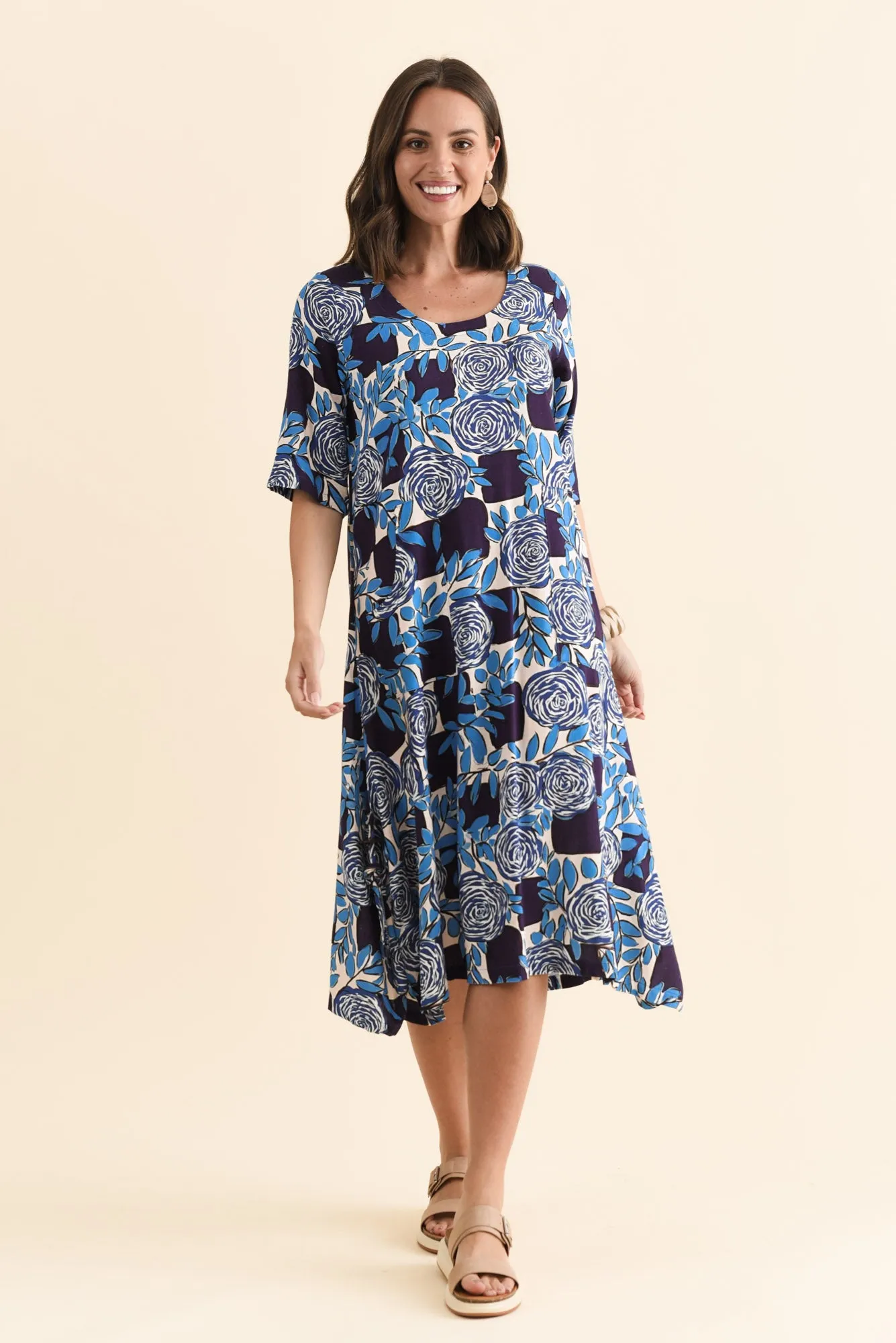 Hailee Navy Flower Linen Cotton Dress sold by Blue Bungalow product image thumbnail 2