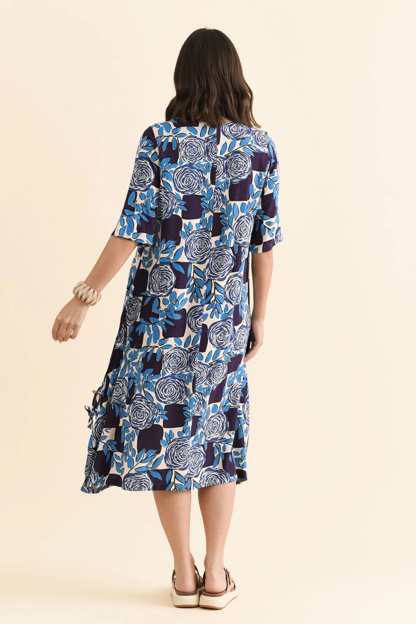 Hailee Navy Flower Linen Cotton Dress sold by Blue Bungalow product image thumbnail 4