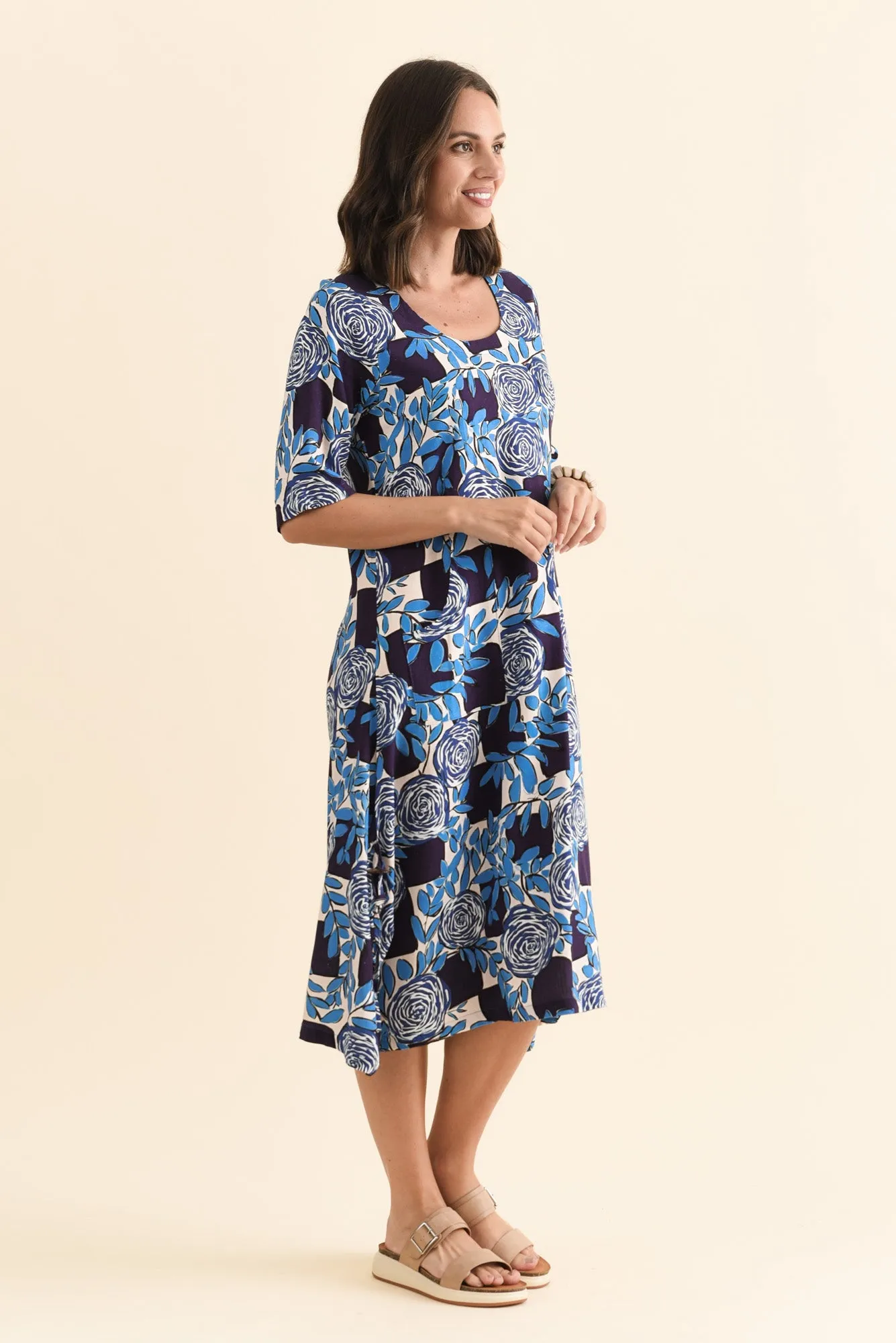 Hailee Navy Flower Linen Cotton Dress sold by Blue Bungalow product image thumbnail 3