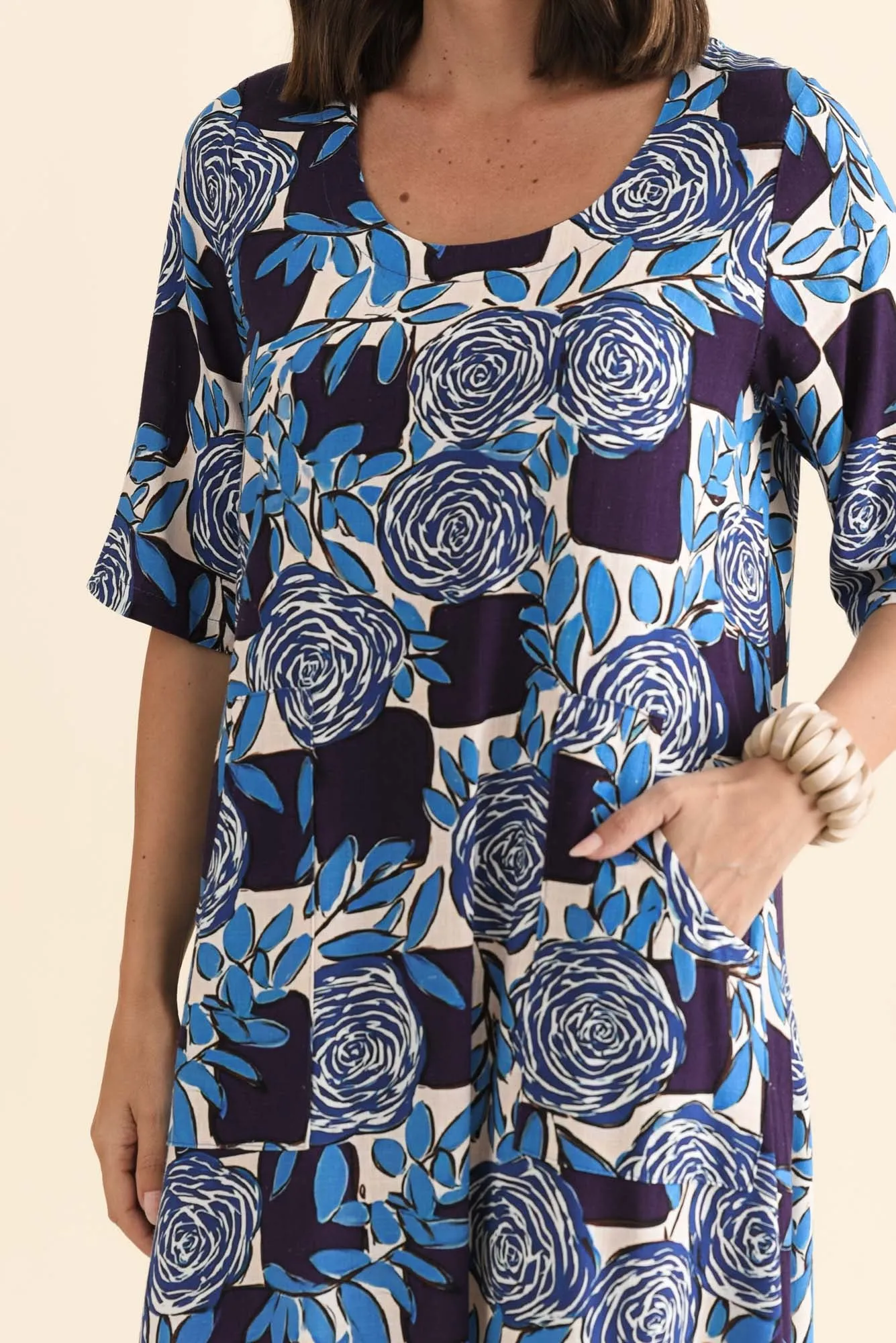 Hailee Navy Flower Linen Cotton Dress sold by Blue Bungalow product image thumbnail 5