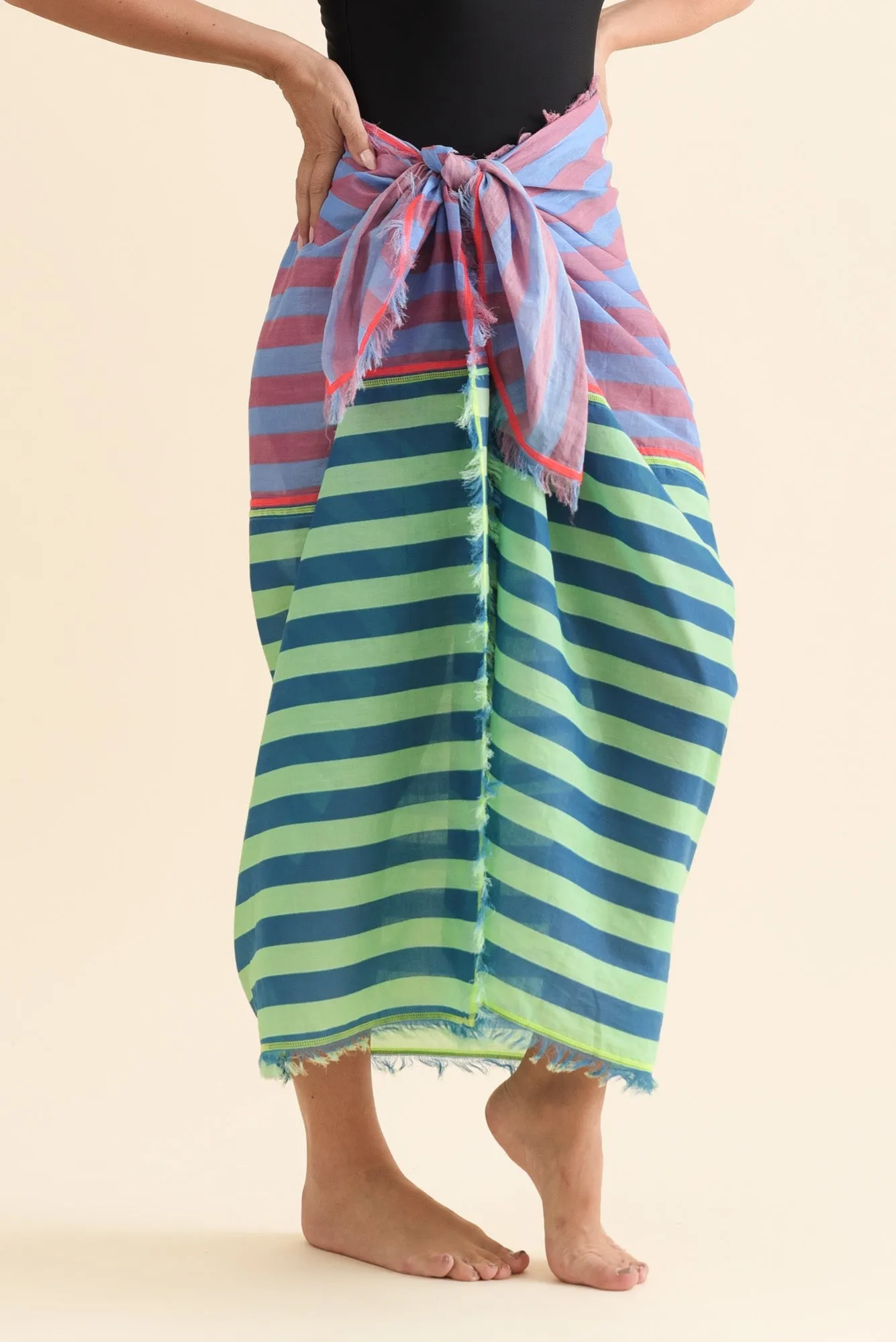 Cosmos Blue Stripe Cotton Sarong sold by Blue Bungalow product image thumbnail 3