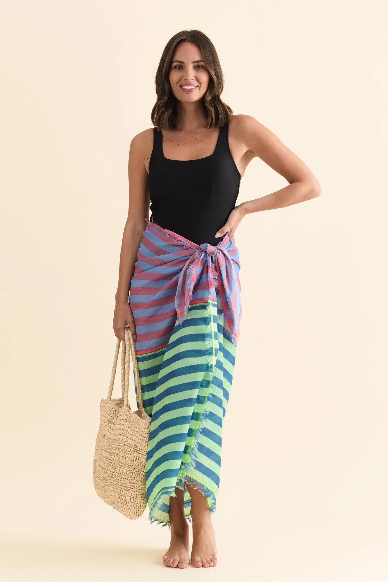 Cosmos Blue Stripe Cotton Sarong sold by Blue Bungalow product image thumbnail 2