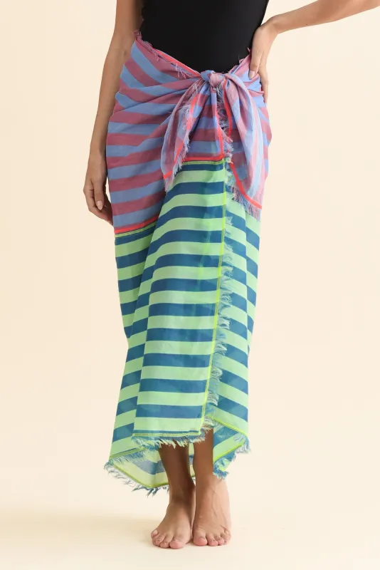 Cosmos Blue Stripe Cotton Sarong sold by Blue Bungalow