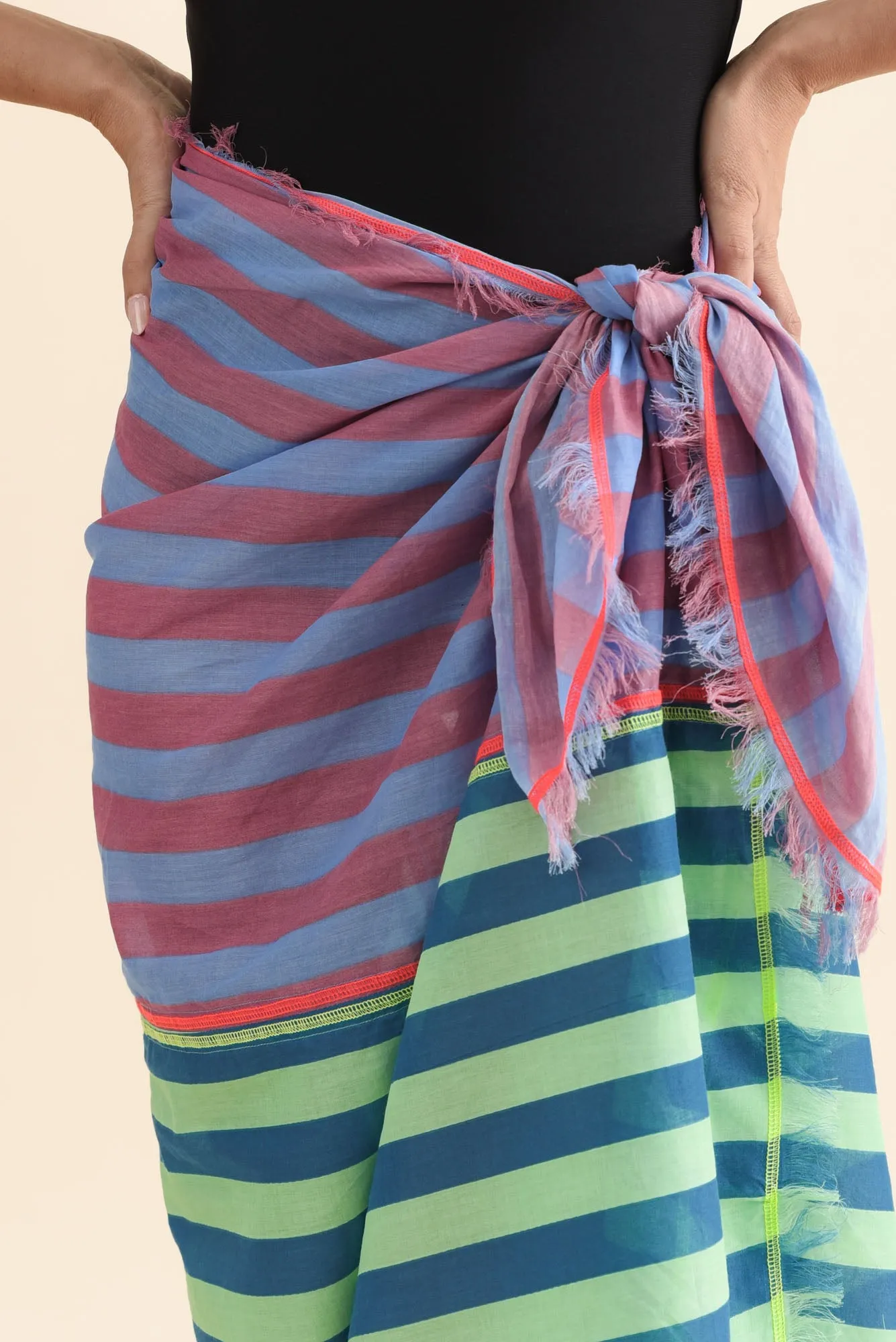 Cosmos Blue Stripe Cotton Sarong sold by Blue Bungalow product image thumbnail 5