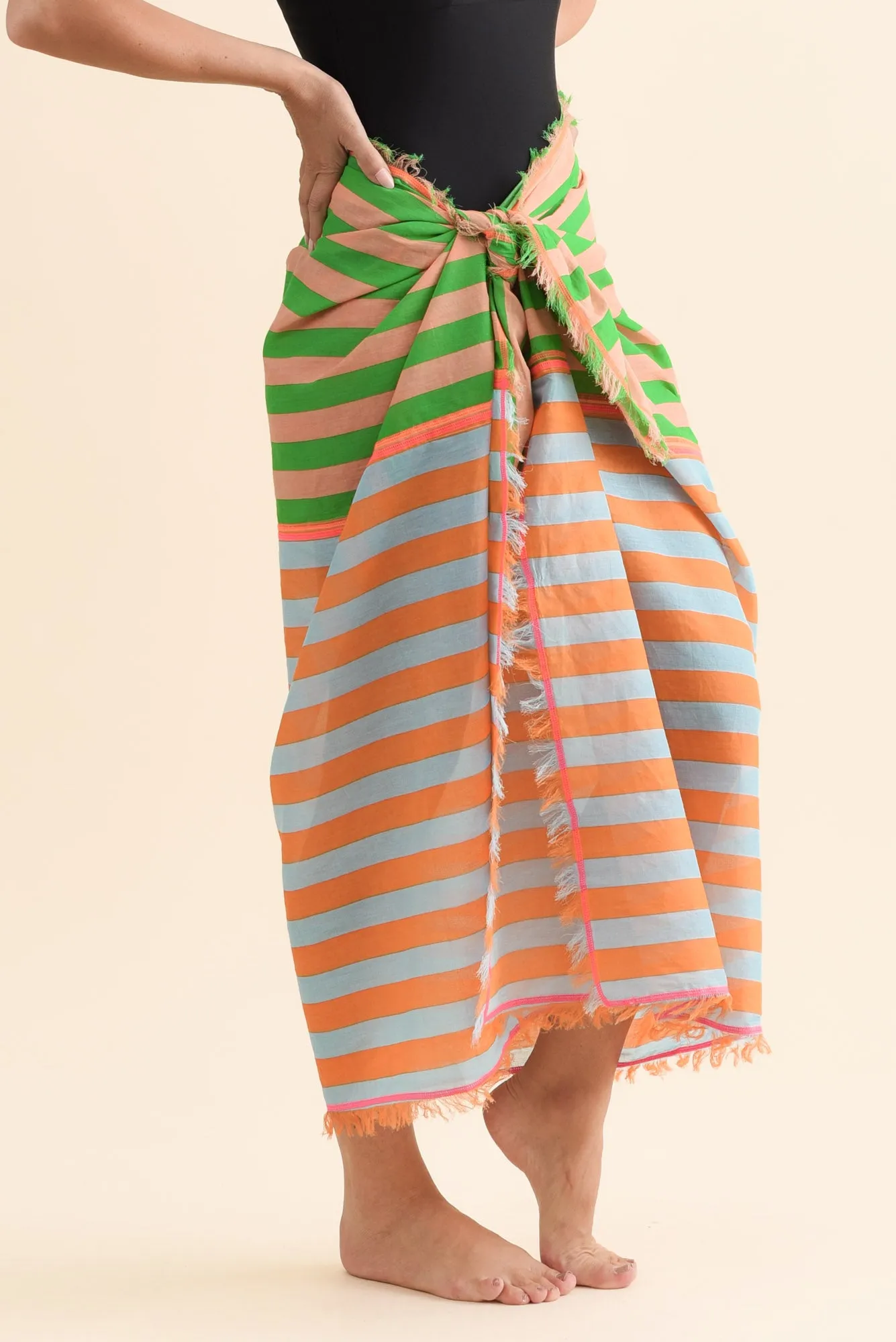 Cosmos Orange Stripe Cotton Sarong sold by Blue Bungalow product image thumbnail 3
