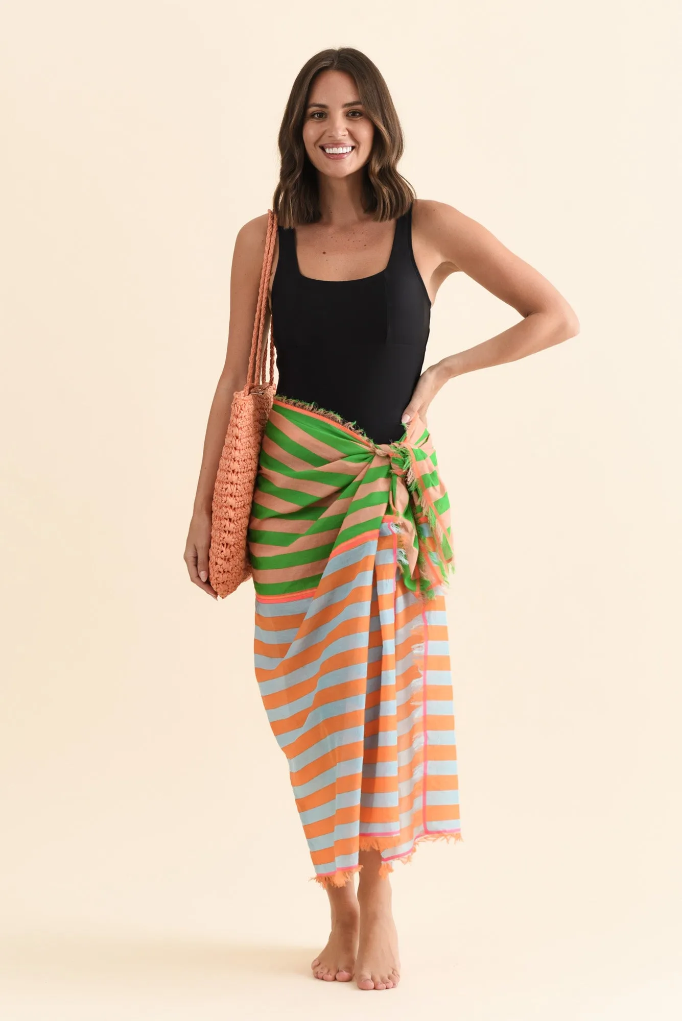 Cosmos Orange Stripe Cotton Sarong sold by Blue Bungalow product image thumbnail 2