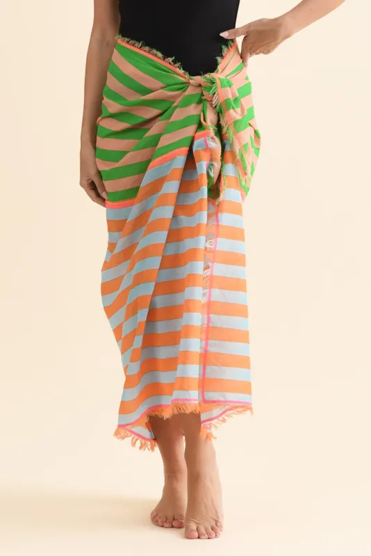 Cosmos Orange Stripe Cotton Sarong sold by Blue Bungalow