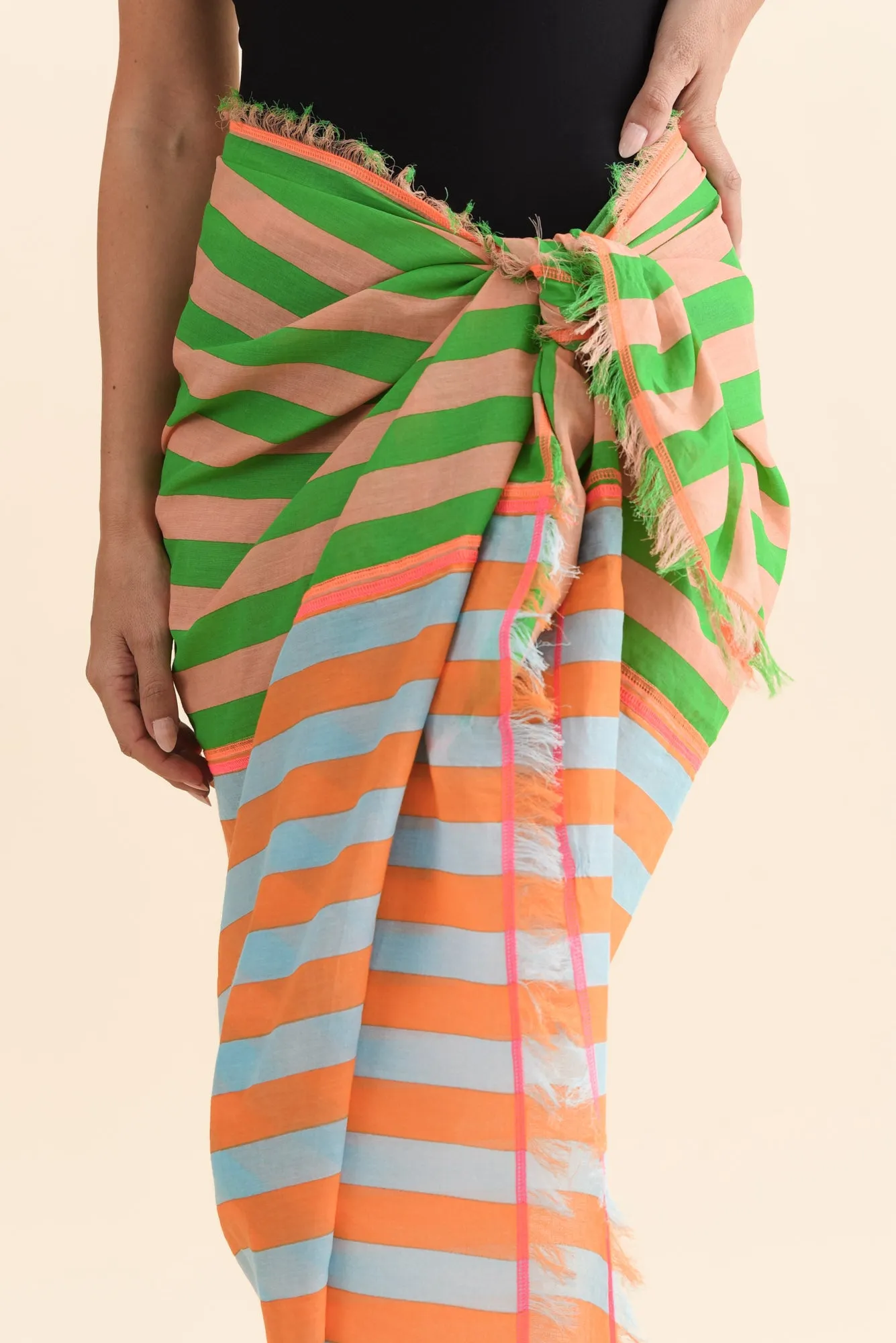 Cosmos Orange Stripe Cotton Sarong sold by Blue Bungalow product image thumbnail 5