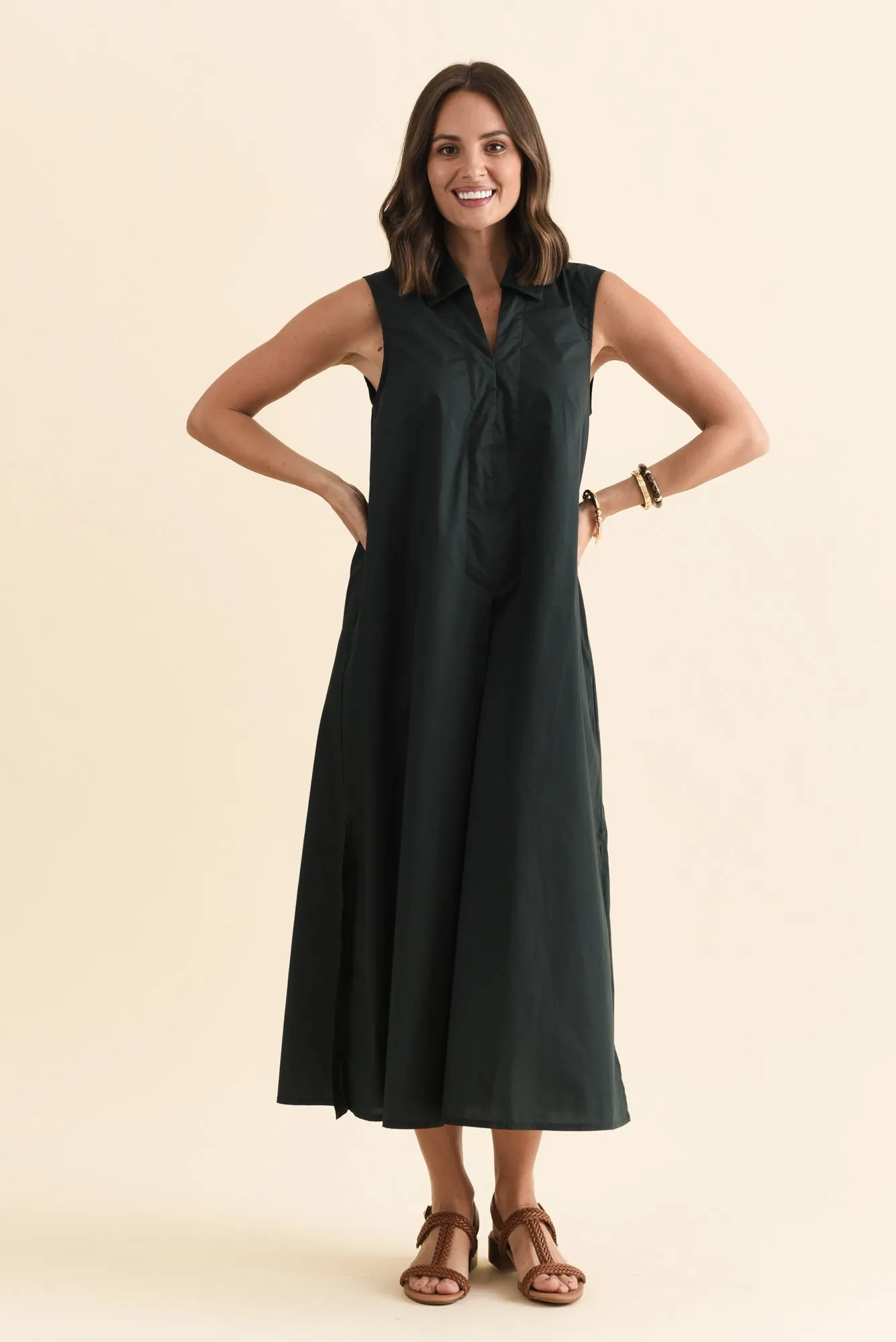 Helena Charcoal Cotton Sleeveless Dress sold by Blue Bungalow