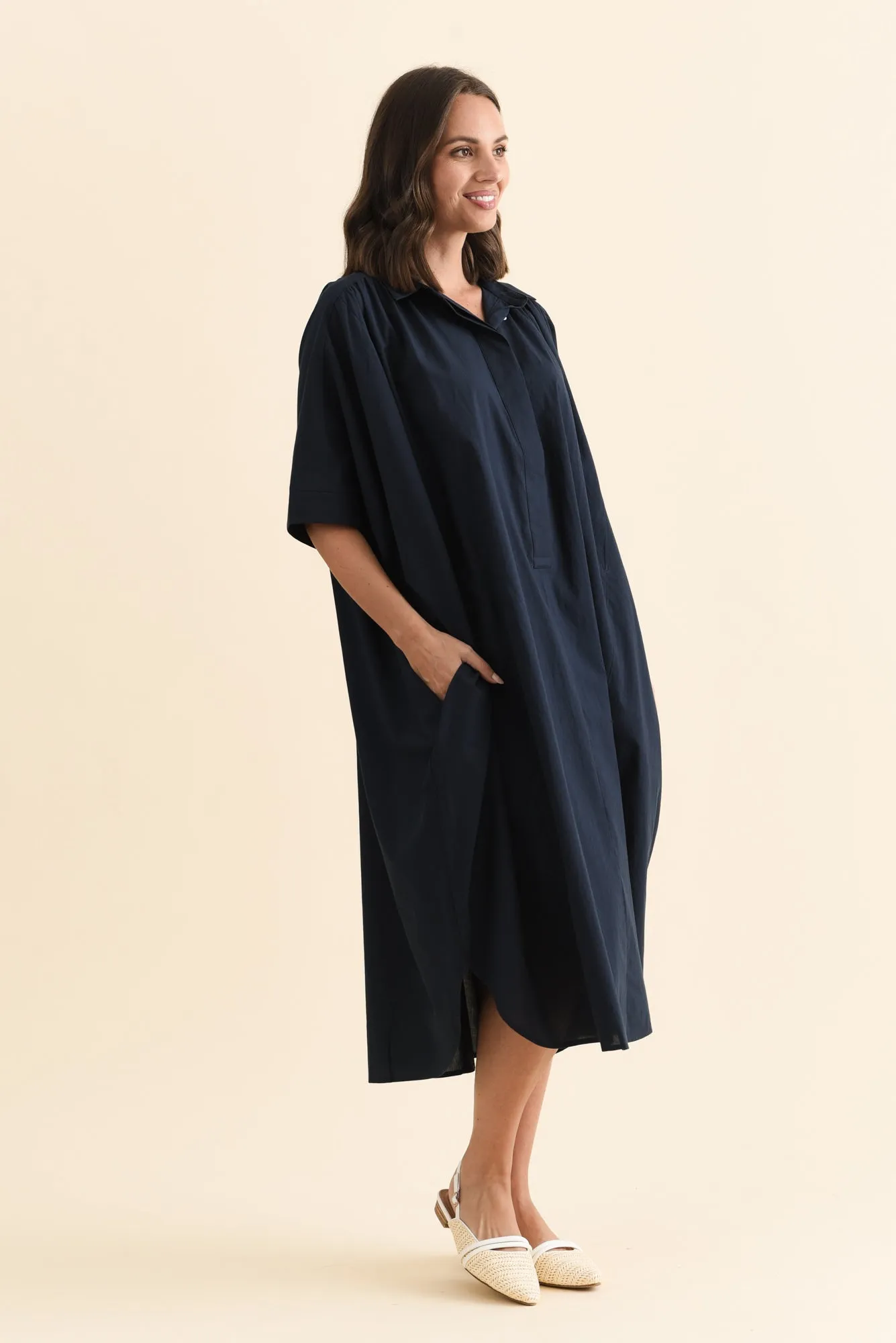 Esther Navy Cotton Tie Dress sold by Blue Bungalow product image thumbnail 3