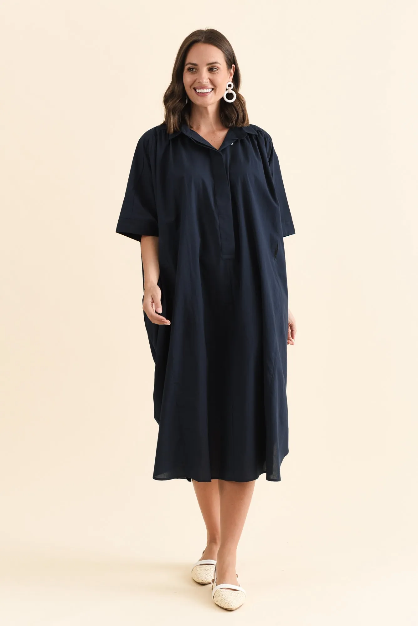 Esther Navy Cotton Tie Dress sold by Blue Bungalow product image thumbnail 2