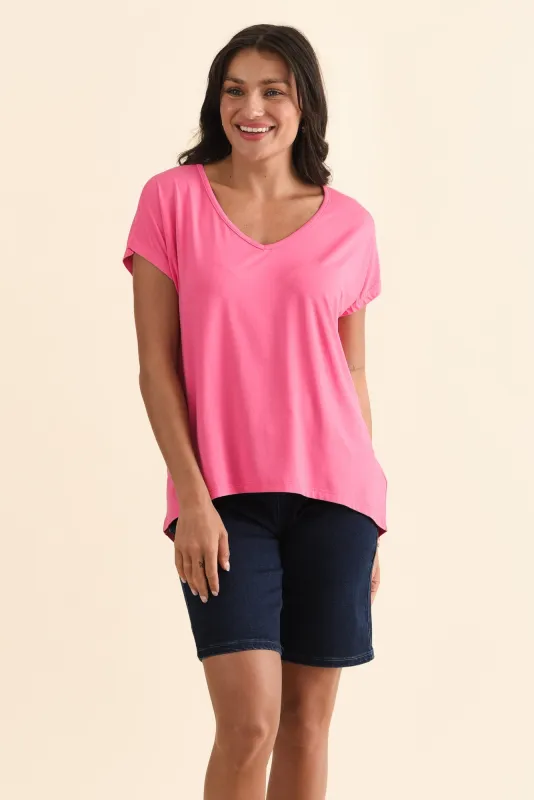 Jenner Pink V Neck Tee sold by Blue Bungalow