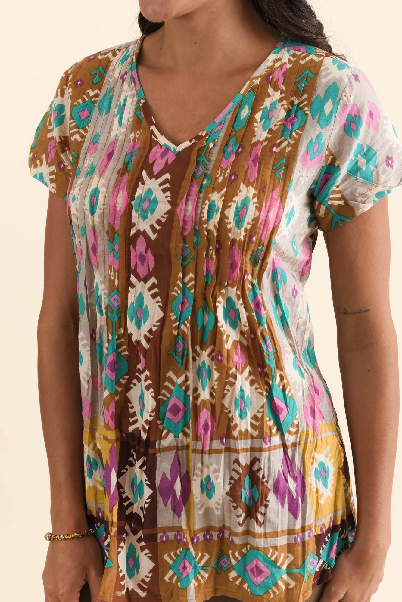 Fia Terracotta Geo Crinkle Cotton Top sold by Blue Bungalow product image thumbnail 5