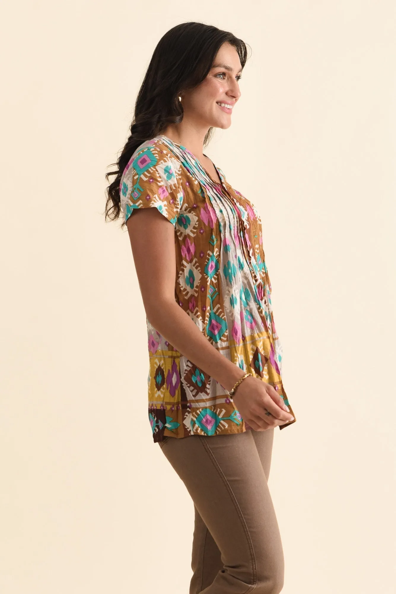 Fia Terracotta Geo Crinkle Cotton Top sold by Blue Bungalow product image thumbnail 3