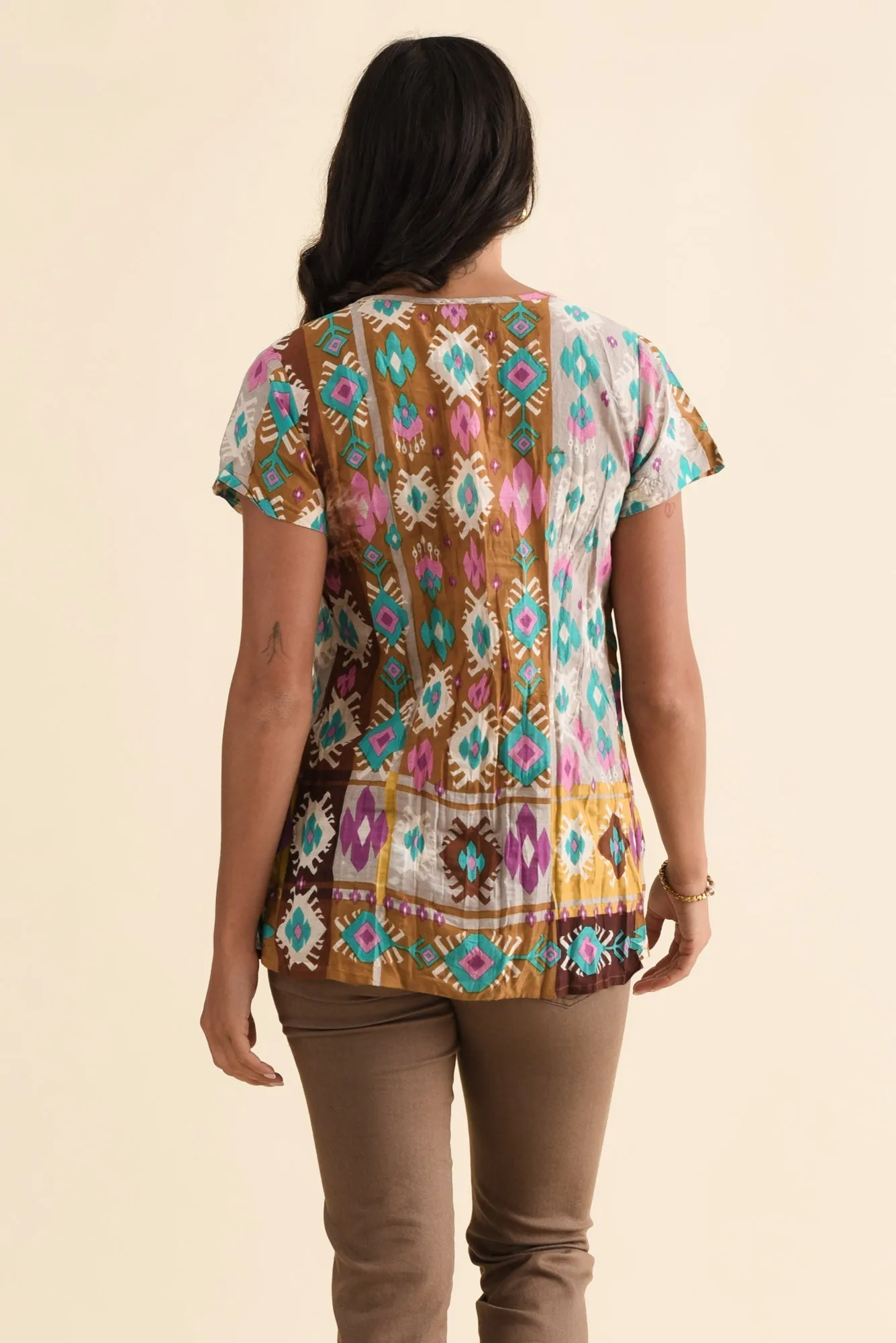 Fia Terracotta Geo Crinkle Cotton Top sold by Blue Bungalow product image thumbnail 4