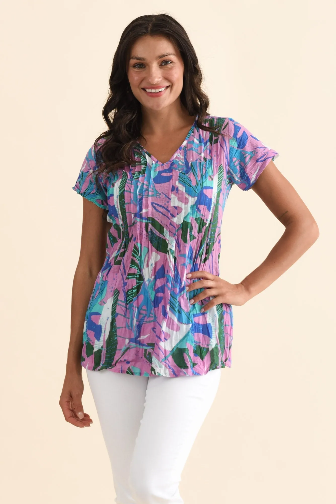 Fia Lilac Tropical Crinkle Cotton Top sold by Blue Bungalow