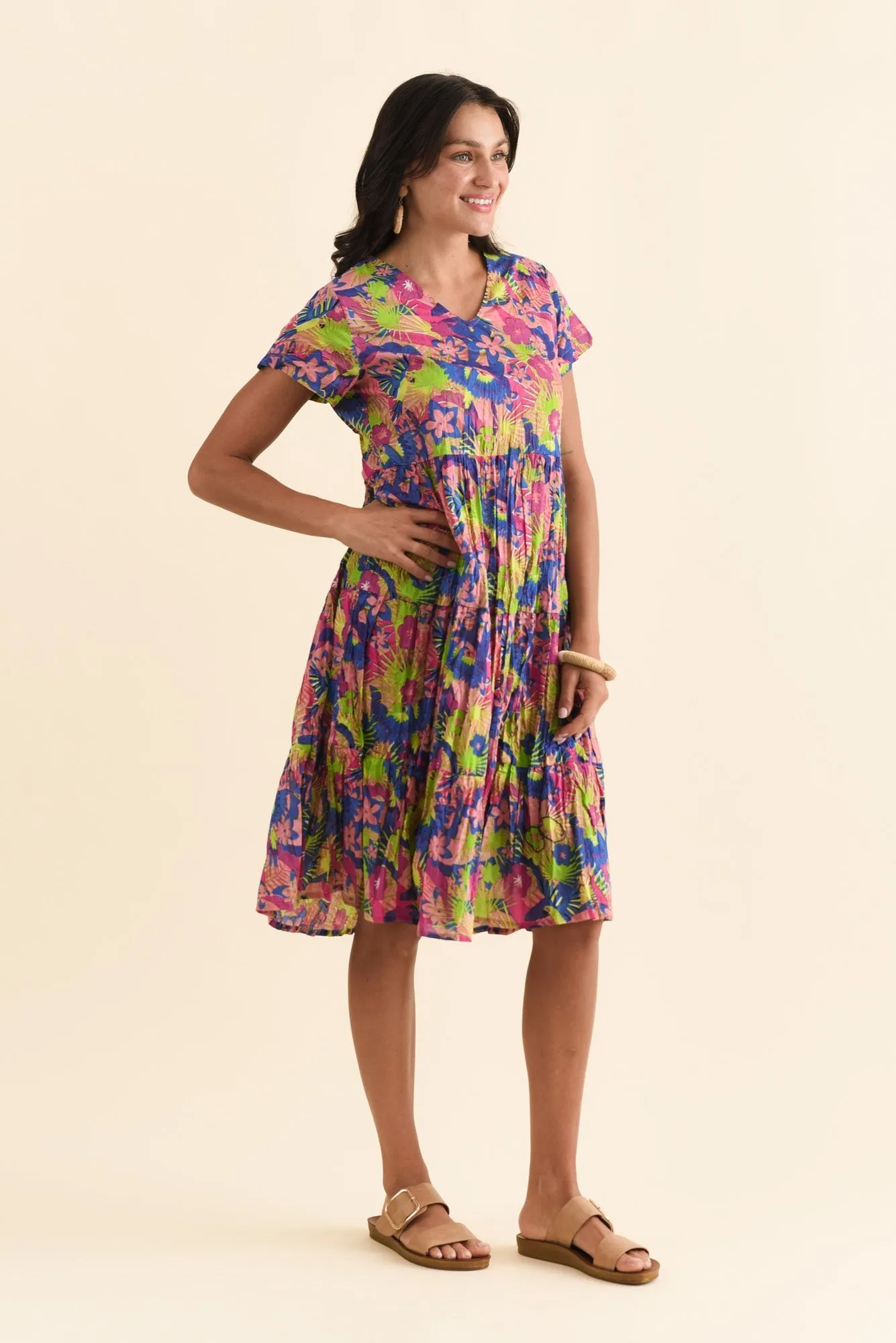 Lania Navy Botanical Crinkle Cotton Dress sold by Blue Bungalow product image thumbnail 3