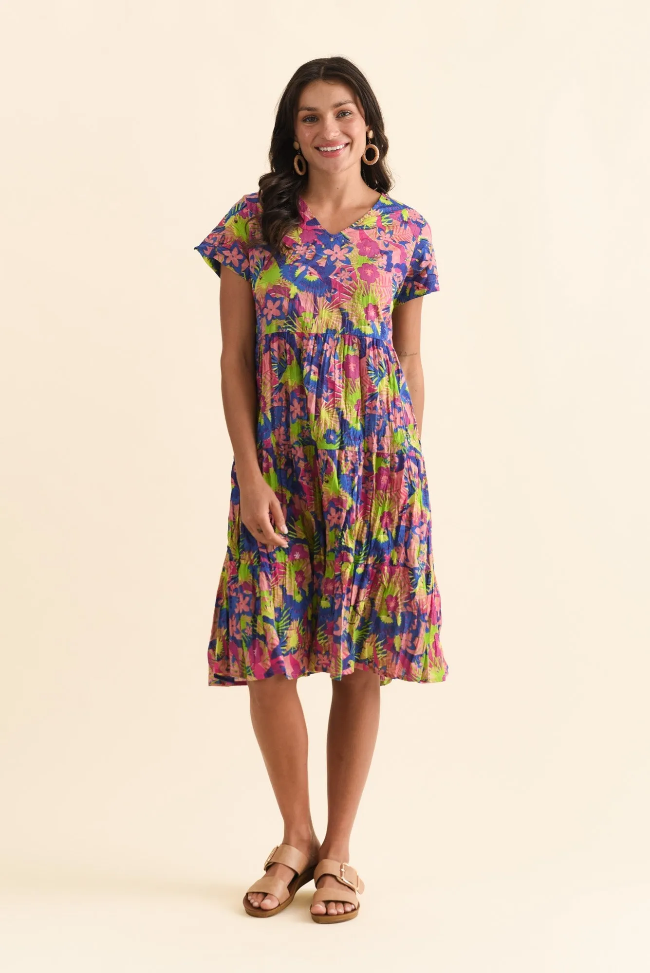 Lania Navy Botanical Crinkle Cotton Dress sold by Blue Bungalow