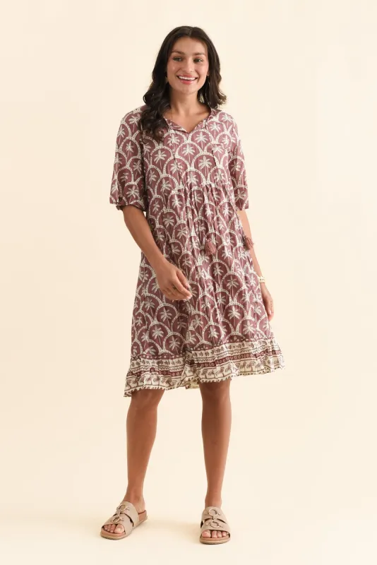 Mila Taupe Palm Crinkle Cotton Dress sold by Blue Bungalow