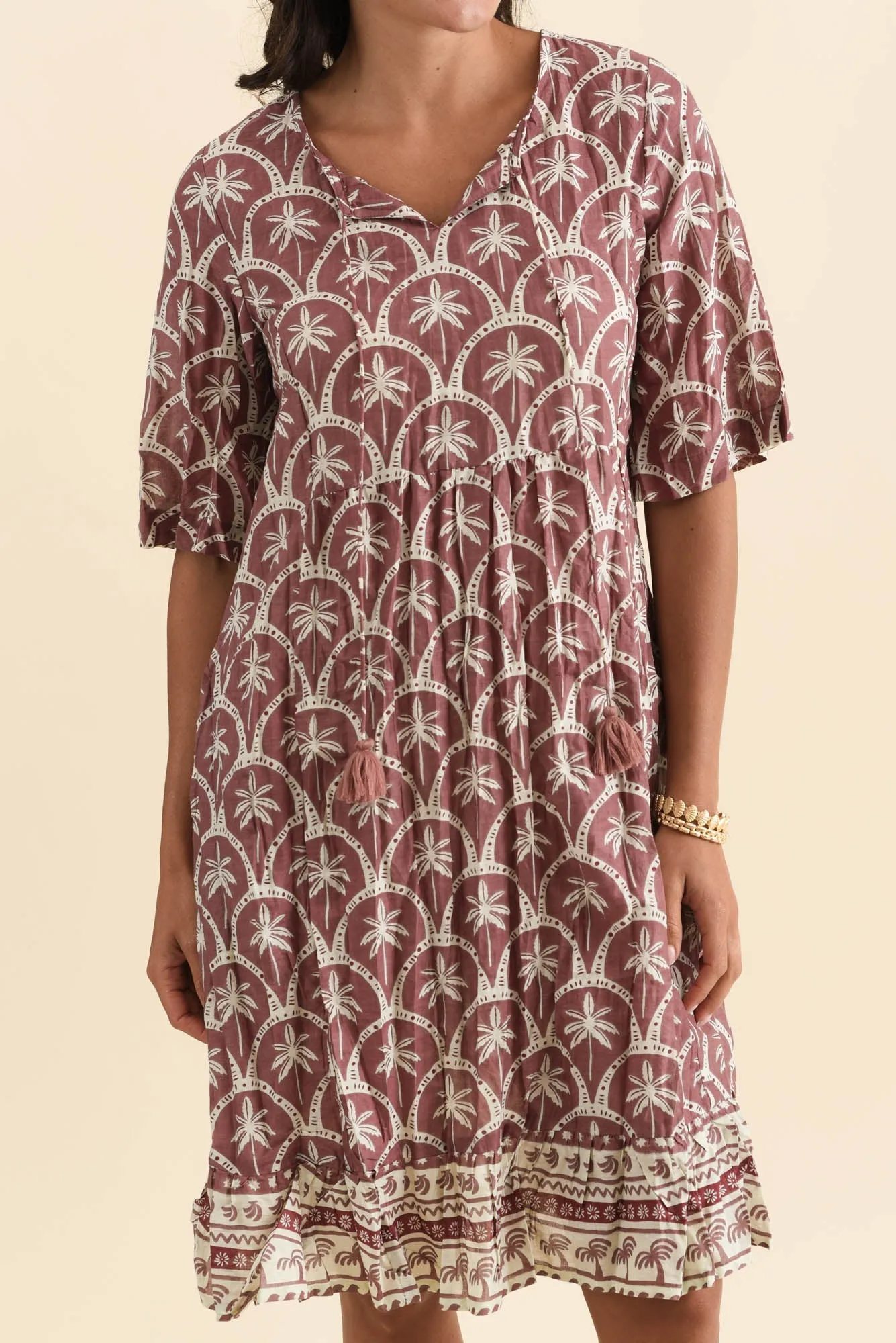 Mila Taupe Palm Crinkle Cotton Dress sold by Blue Bungalow product image thumbnail 5