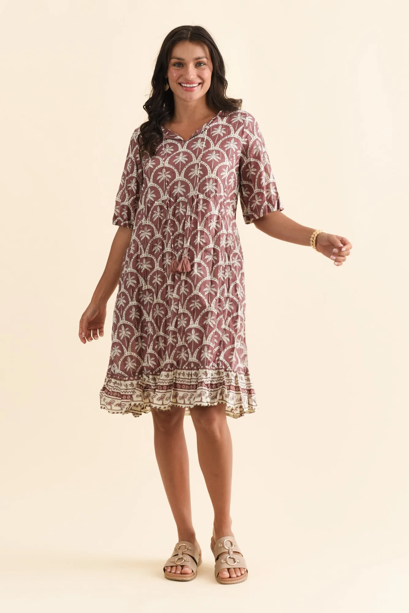 Mila Taupe Palm Crinkle Cotton Dress sold by Blue Bungalow product image thumbnail 2